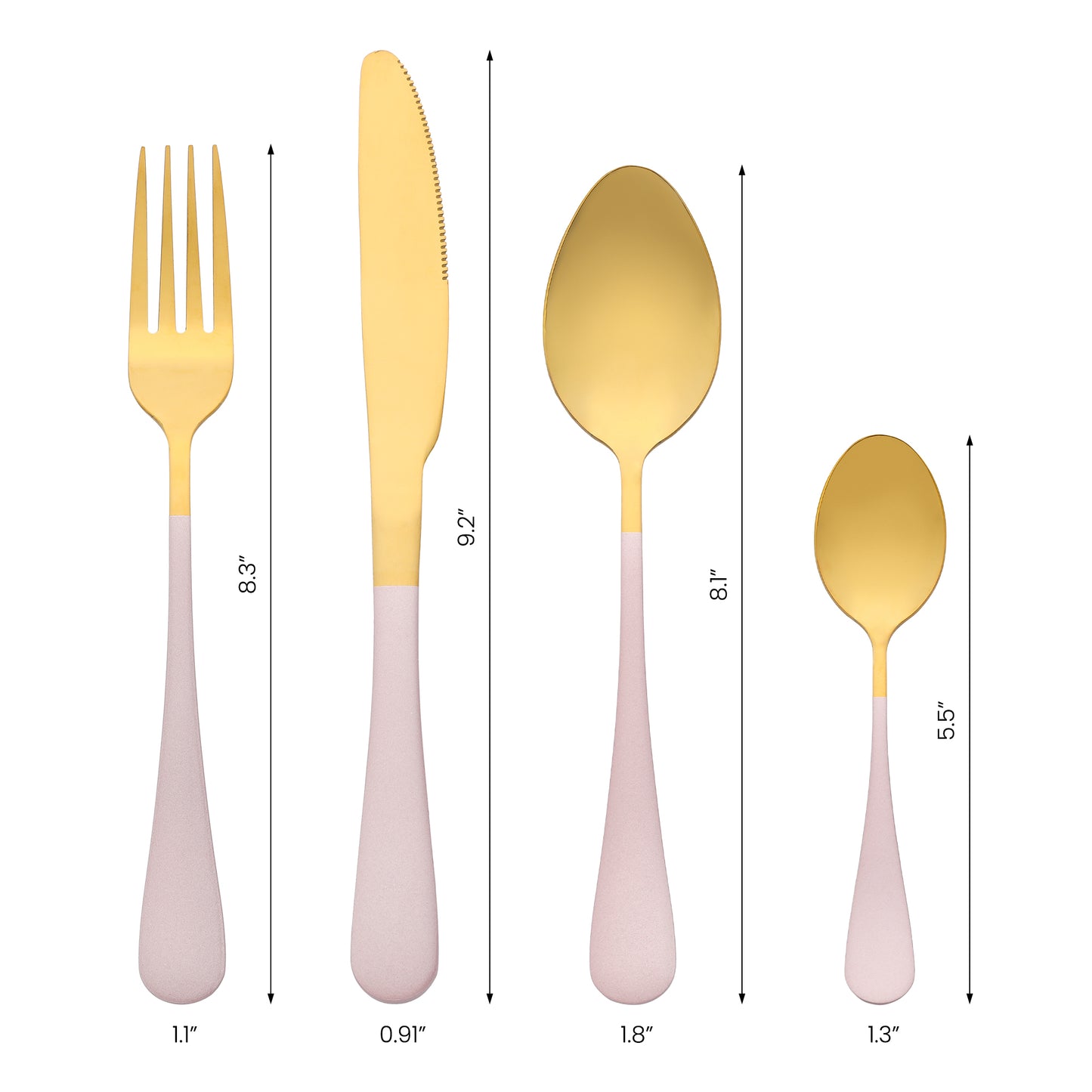 Juego de cubiertos de 4 piezas, cubiertos de acero inoxidable con cuchillo, juego de cubiertos