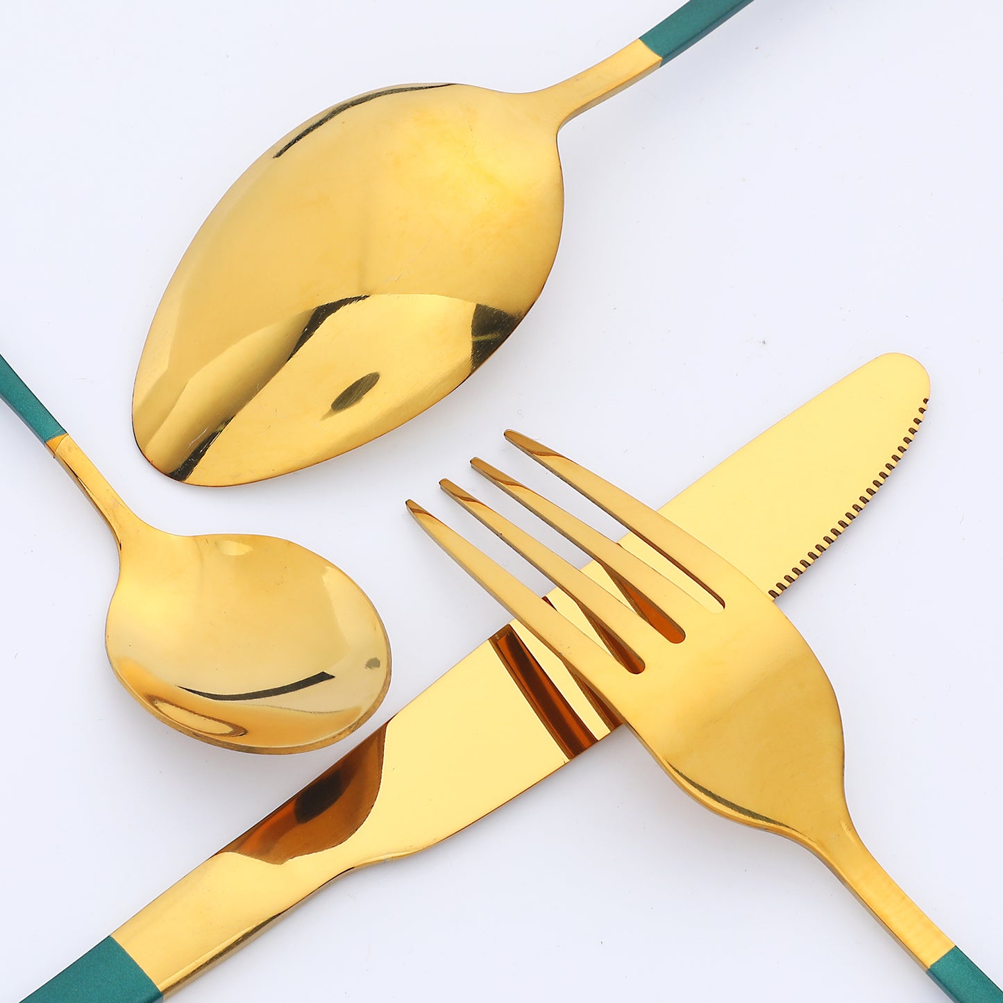 Juego de cubiertos de 4 piezas, cubiertos de acero inoxidable con cuchillo, juego de cubiertos