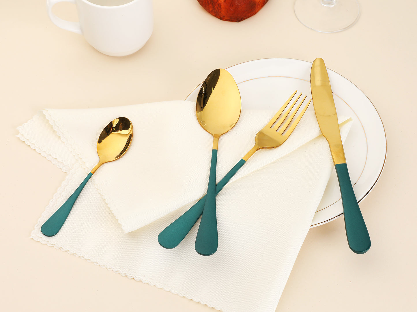 Juego de cubiertos de 4 piezas, cubiertos de acero inoxidable con cuchillo, juego de cubiertos
