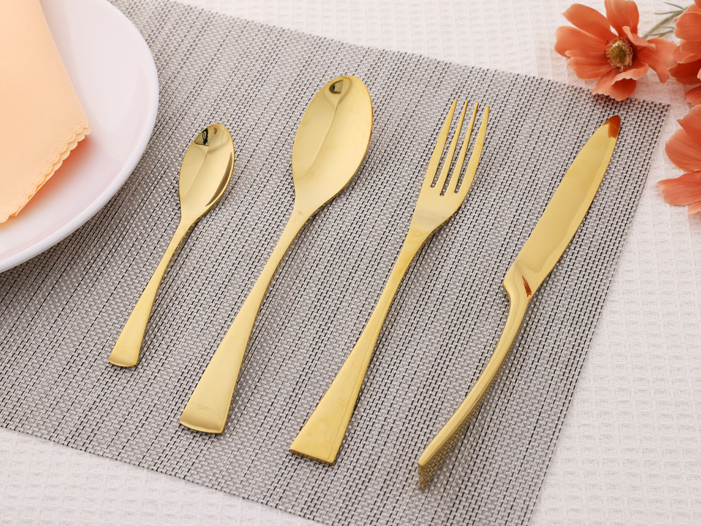 Juego de cubiertos de 4 piezas, cubiertos de acero inoxidable con cuchillo.
