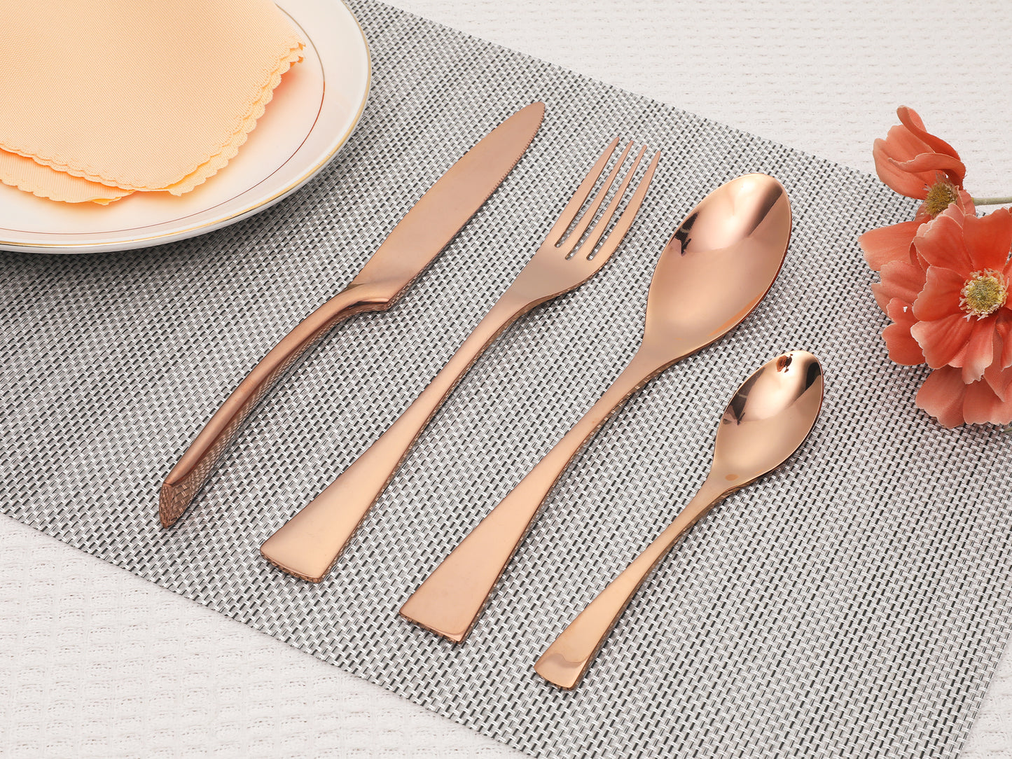 Juego de cubiertos de 4 piezas, cubiertos de acero inoxidable con cuchillo.