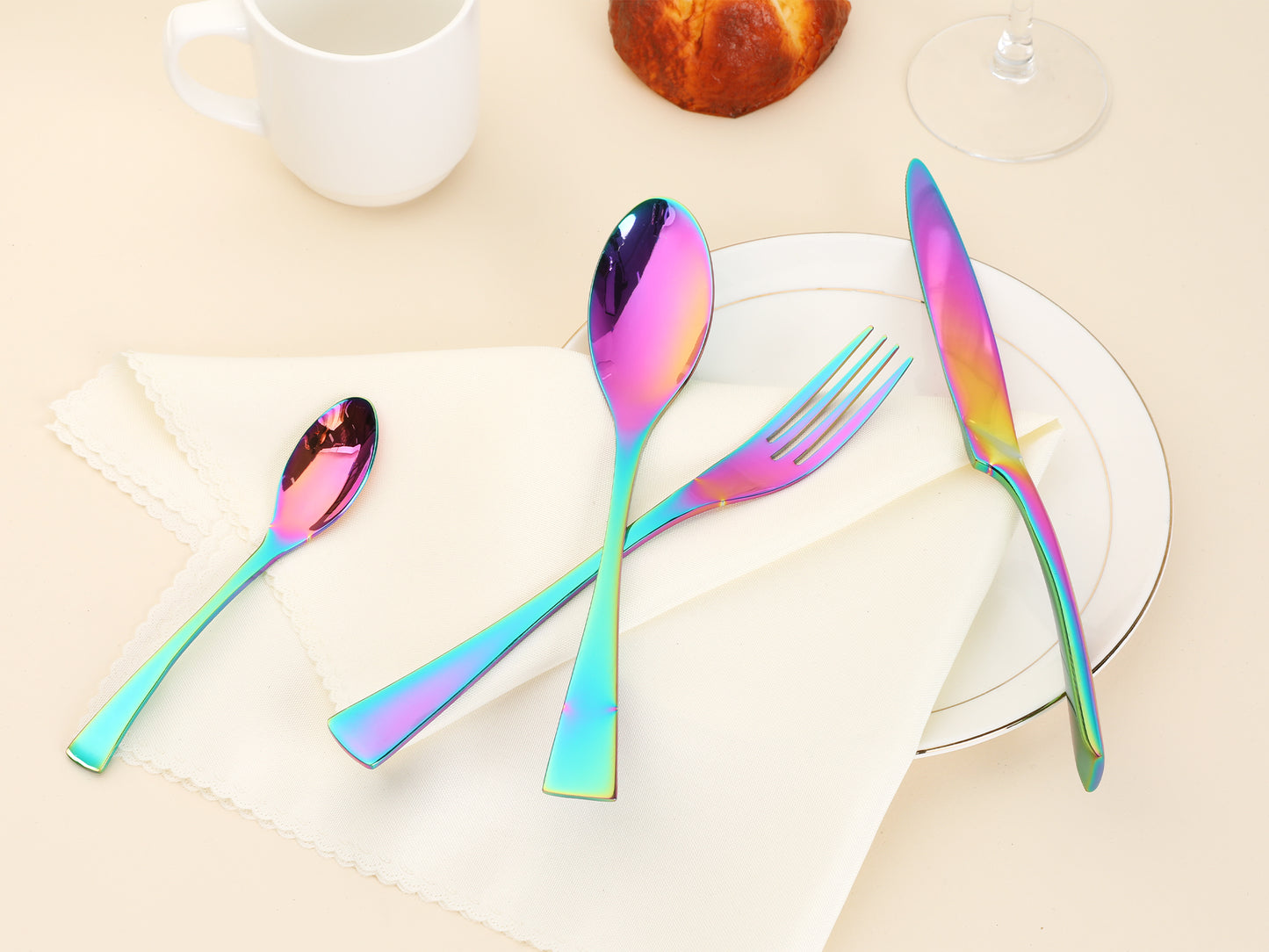 4 Pieces Silverware Set, Stainless Steel Flatware with Knife Cutlery Set