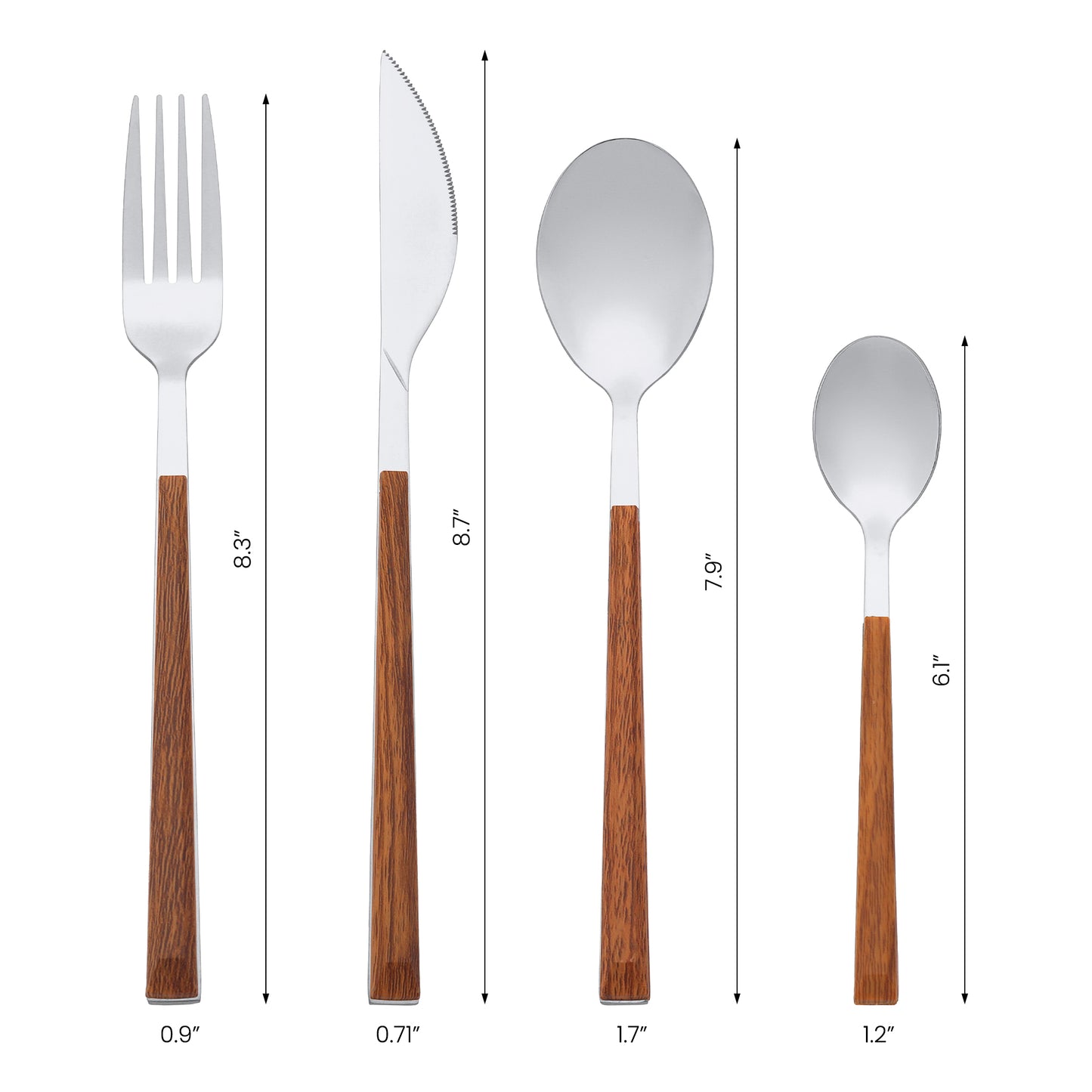 Juego de cubiertos de acero inoxidable de 16 piezas con cuchillo, cucharas y tenedores.