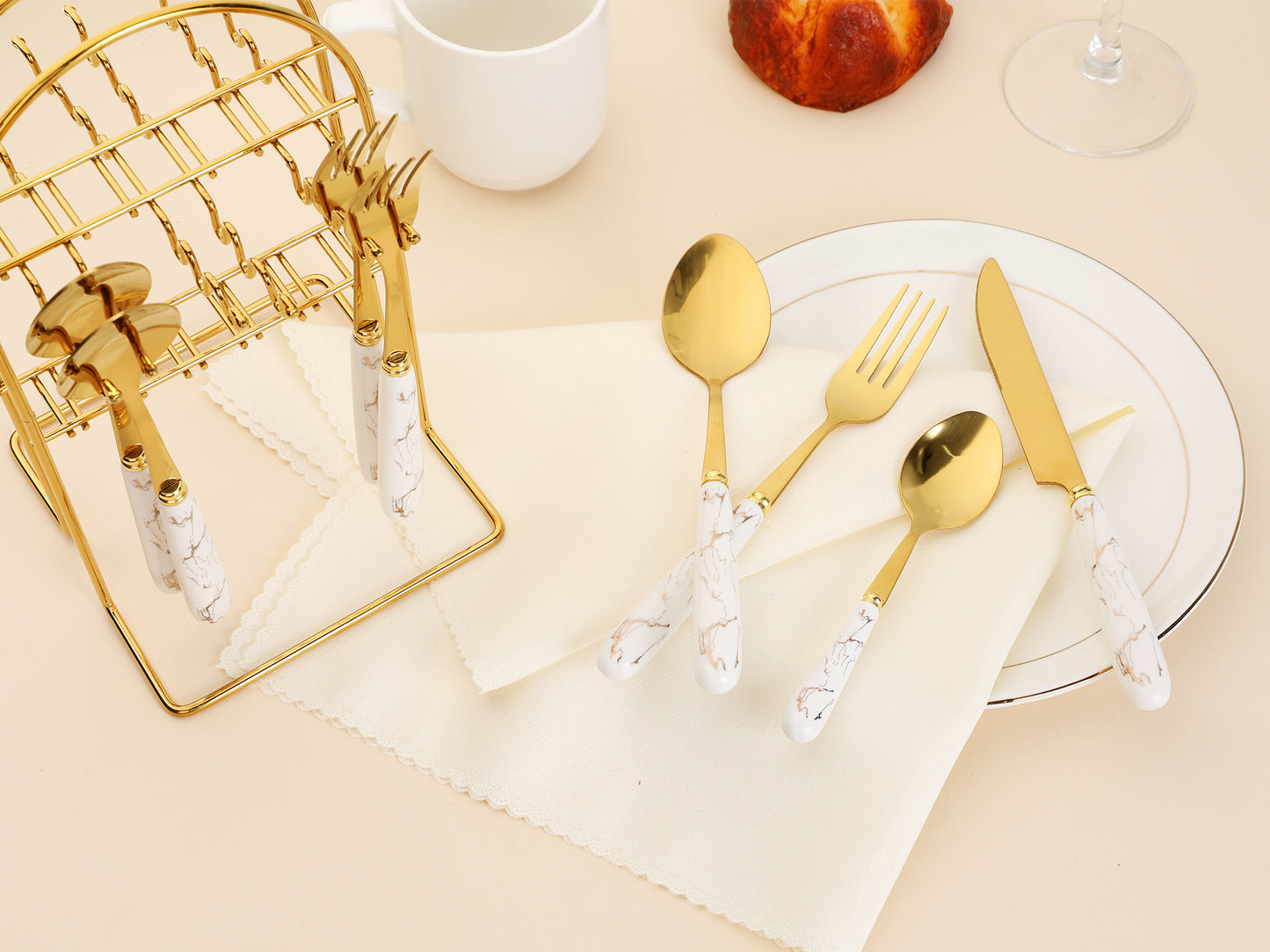 24 Pieces Silverware Set, Stainless Steel Floral Flatware Set for 6, Modern Cutlery Set