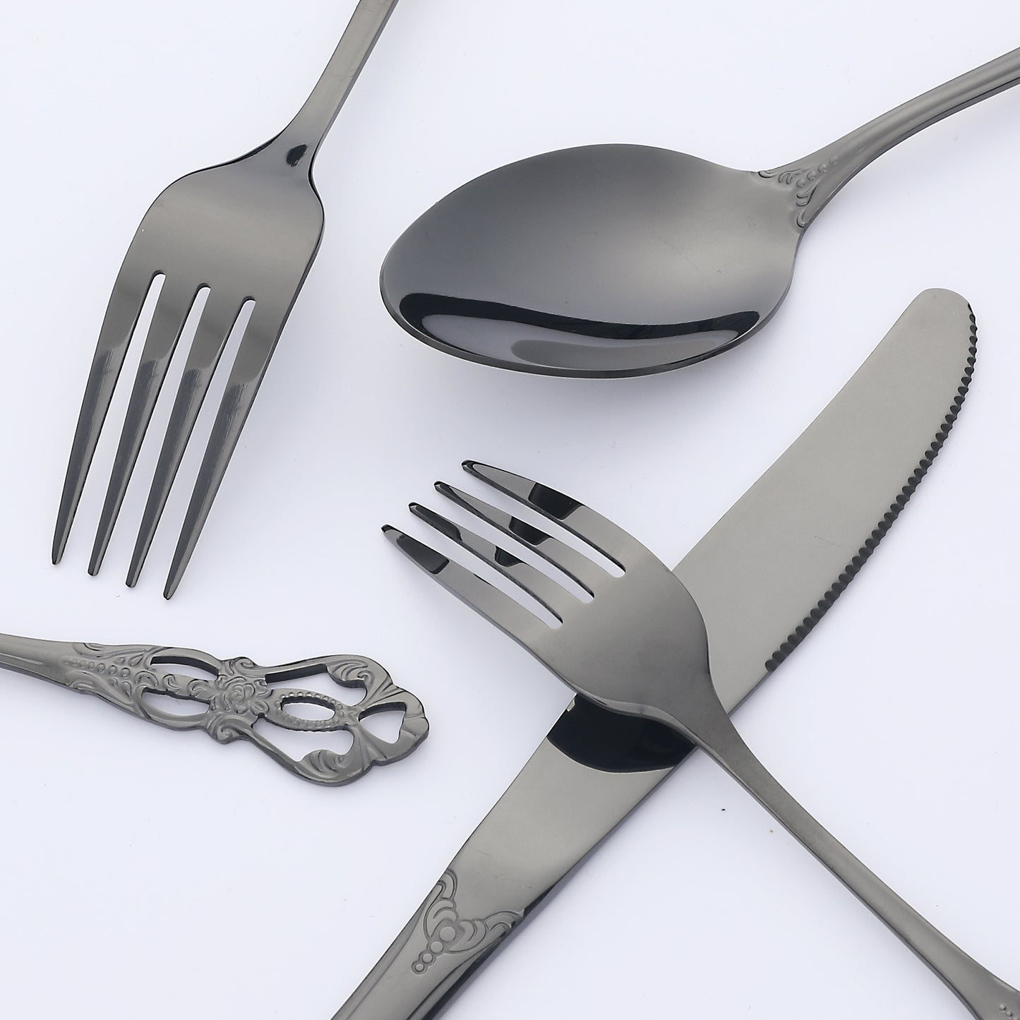 20 Pieces Silverware Set, Stainless Steel Floral Flatware, Modern Cutlery Set