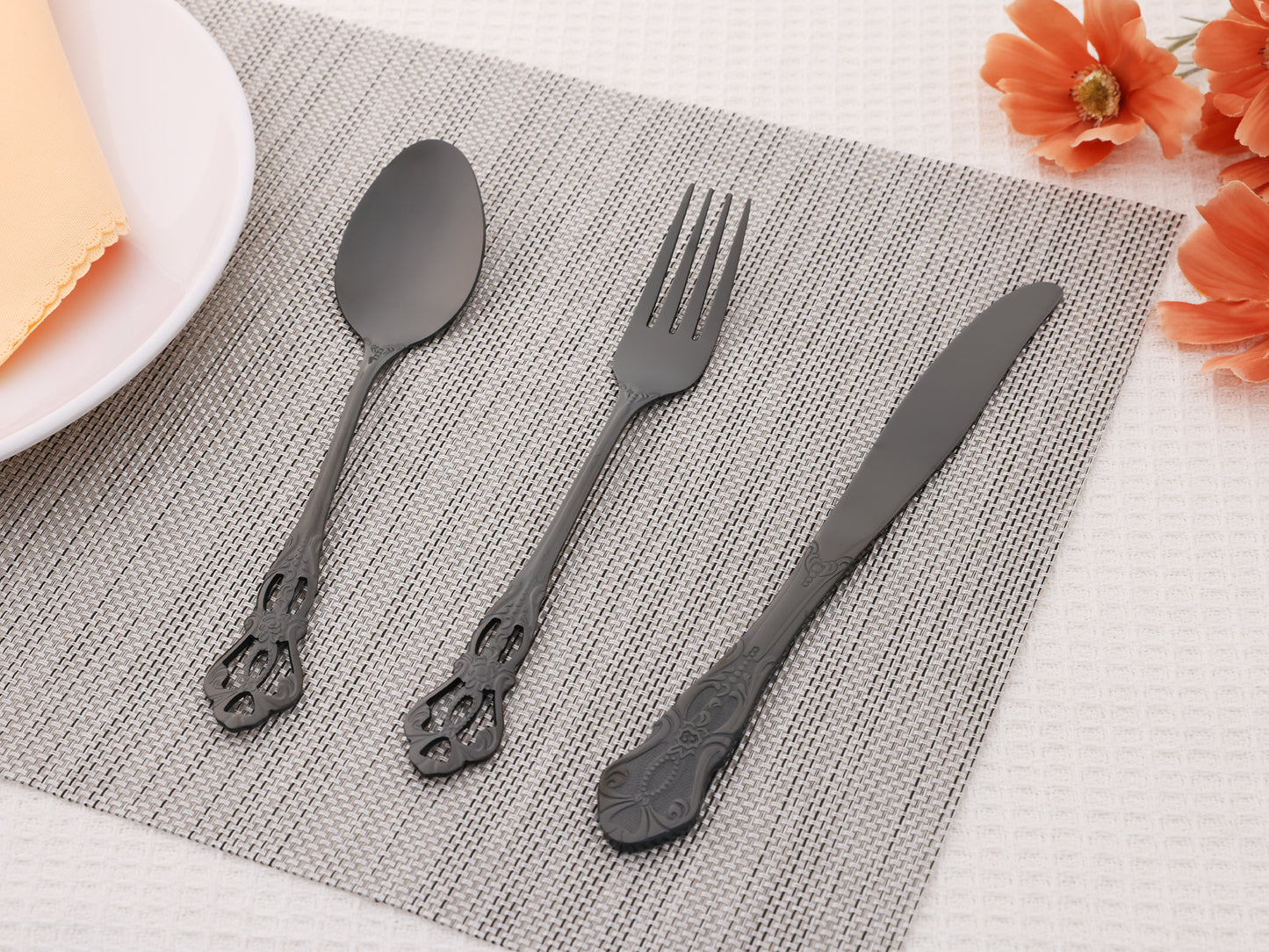 20 Pieces Silverware Set, Stainless Steel Floral Flatware, Modern Cutlery Set