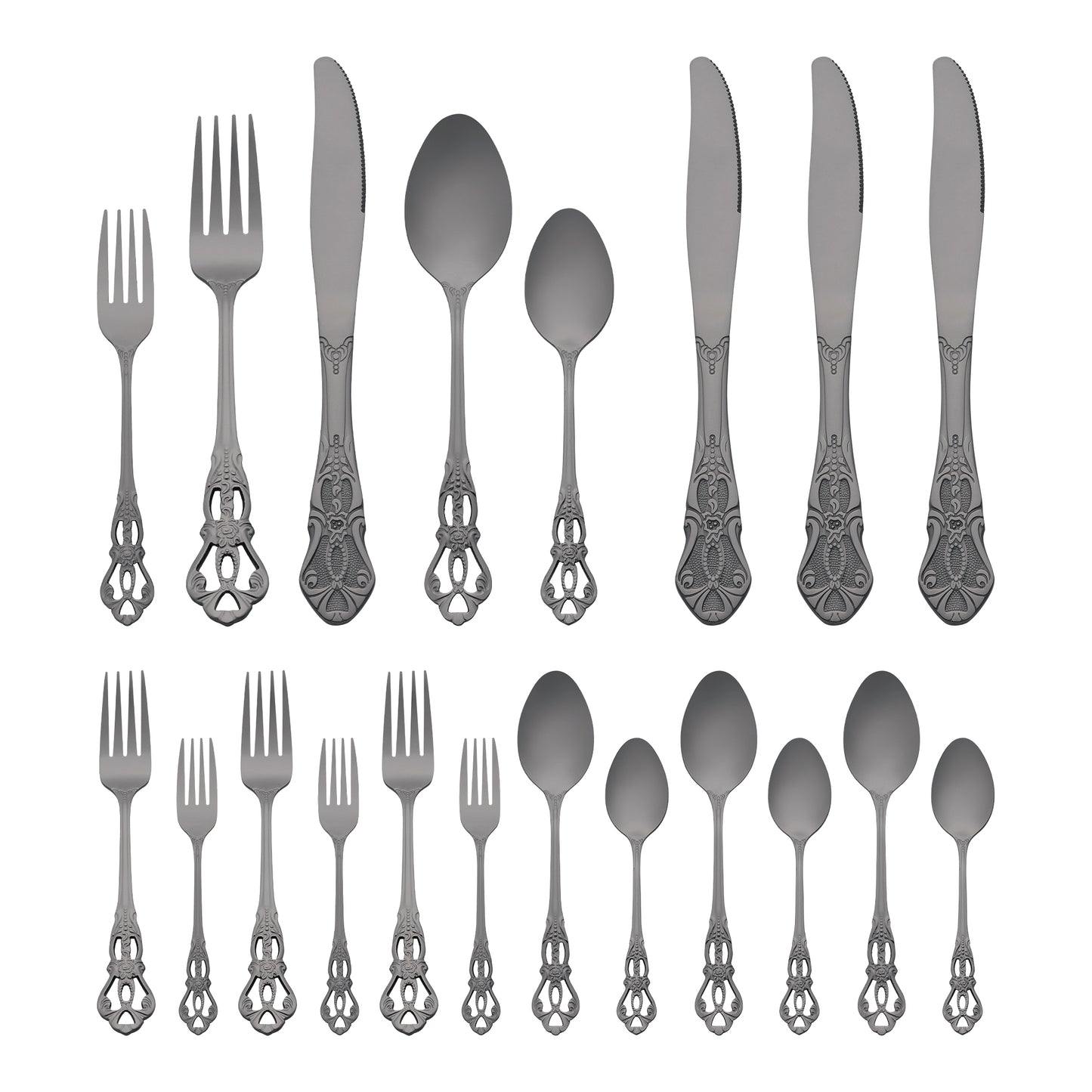 20 Pieces Silverware Set, Stainless Steel Floral Flatware, Modern Cutlery Set