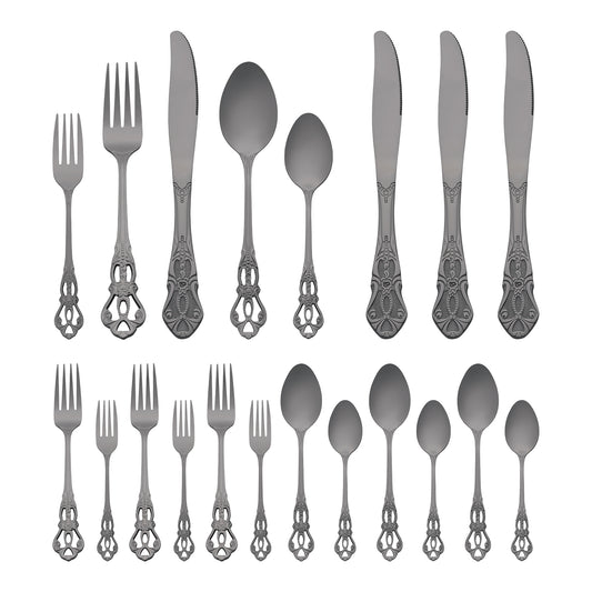 20 Pieces Silverware Set, Stainless Steel Floral Flatware, Modern Cutlery Set