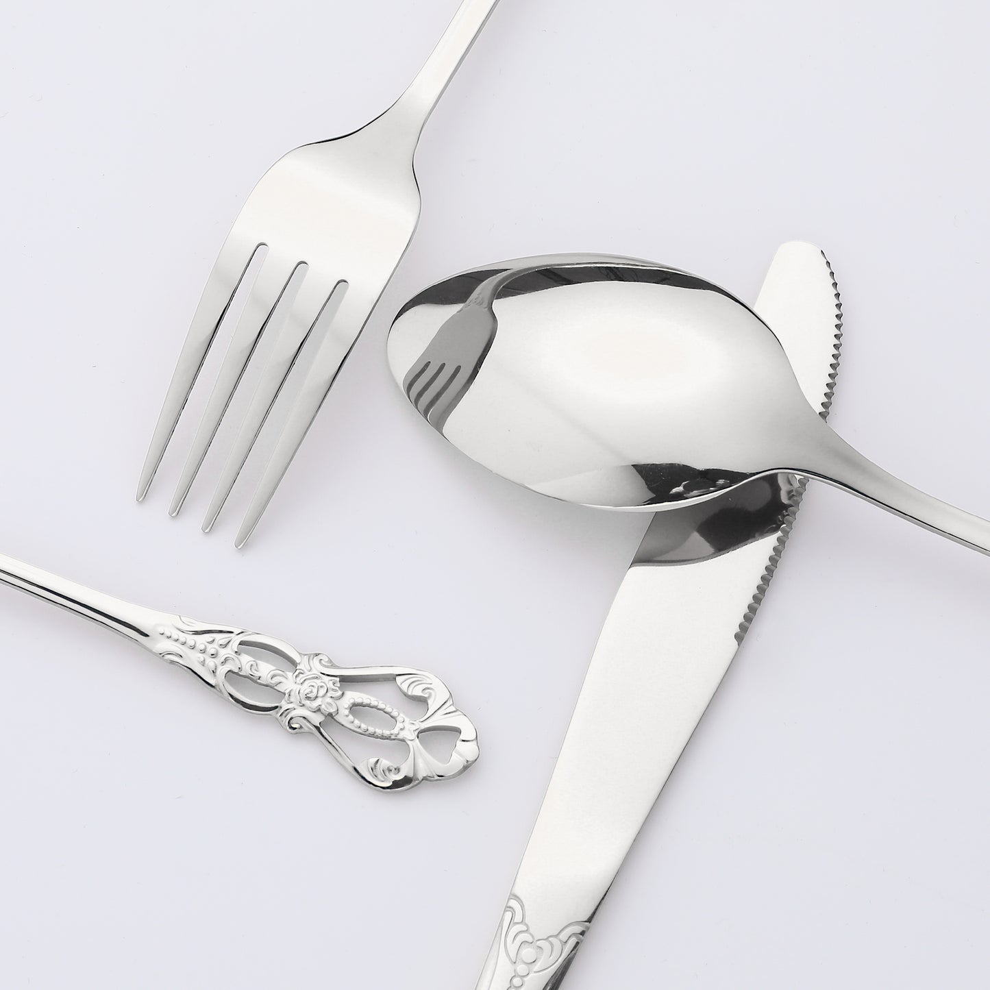 24 Pieces Silverware Set, Stainless Steel Floral Flatware Set for 6, Modern Cutlery Set