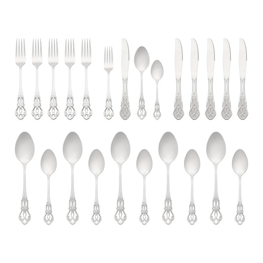 24 Pieces Silverware Set, Stainless Steel Floral Flatware Set for 6, Modern Cutlery Set