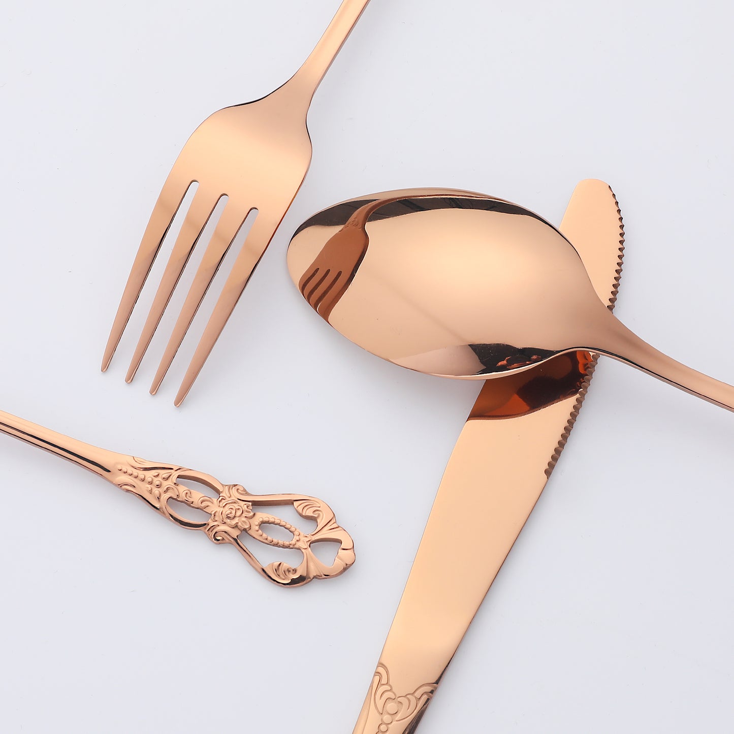 24 Pieces Silverware Set, Stainless Steel Floral Flatware Set for 6, Modern Cutlery Set