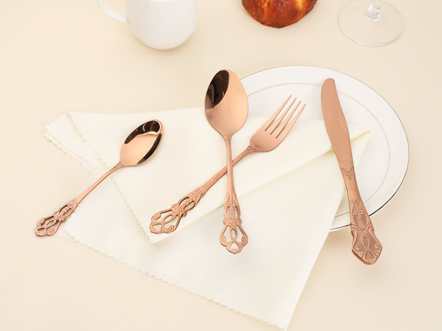 24 Pieces Silverware Set, Stainless Steel Floral Flatware Set for 6, Modern Cutlery Set