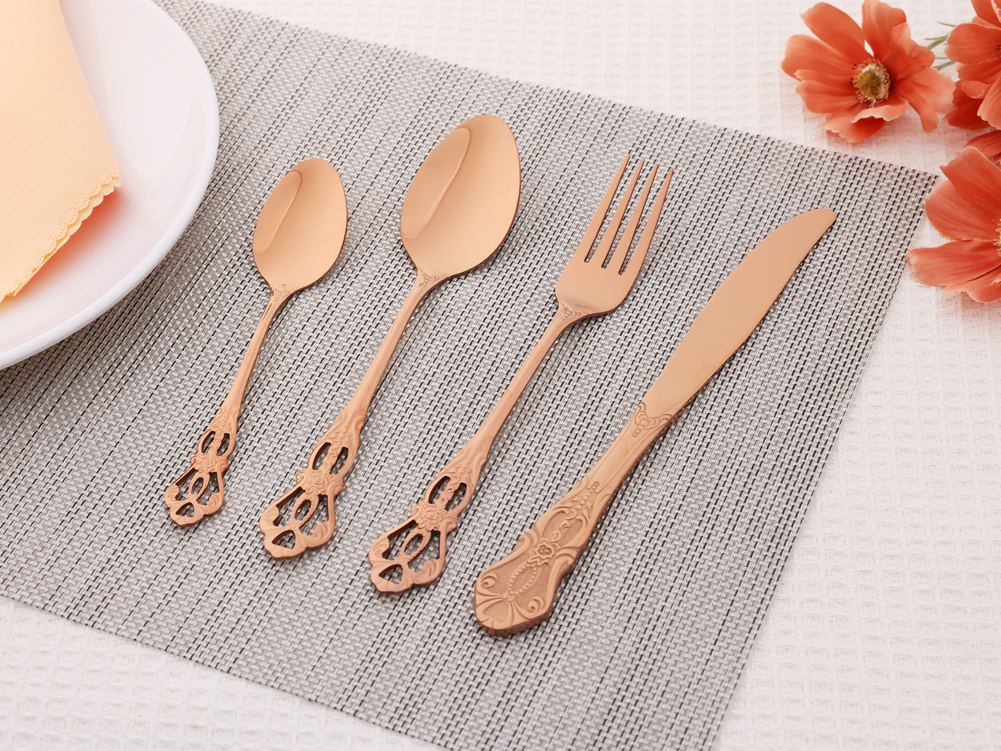 24 Pieces Silverware Set, Stainless Steel Floral Flatware Set for 6, Modern Cutlery Set