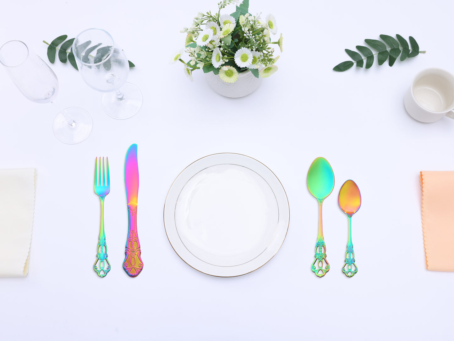 24 Pieces Silverware Set, Stainless Steel Floral Flatware Set for 6, Modern Cutlery Set