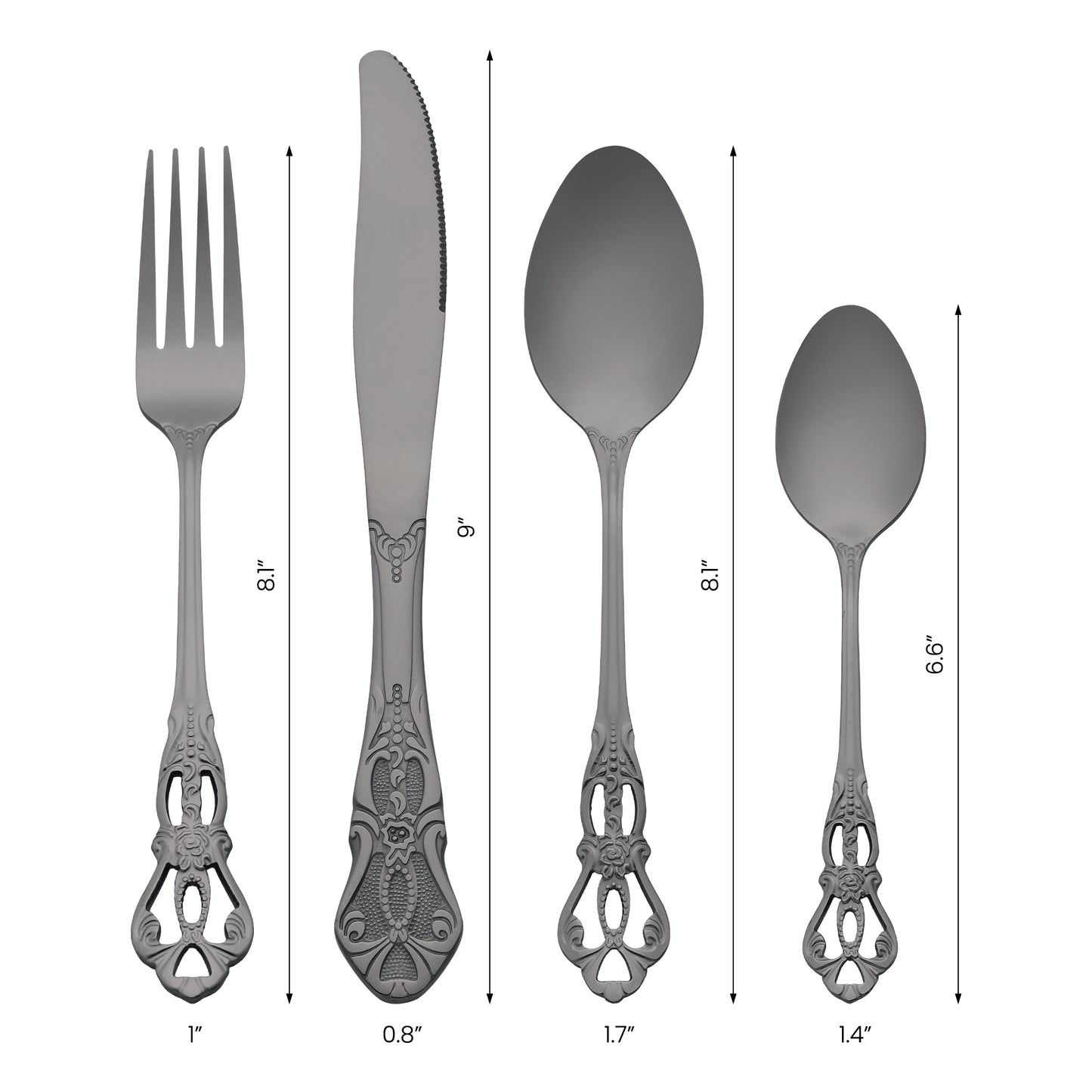 Juego de cubiertos de acero inoxidable de 24 piezas con diseño floral para 6 personas, moderno.