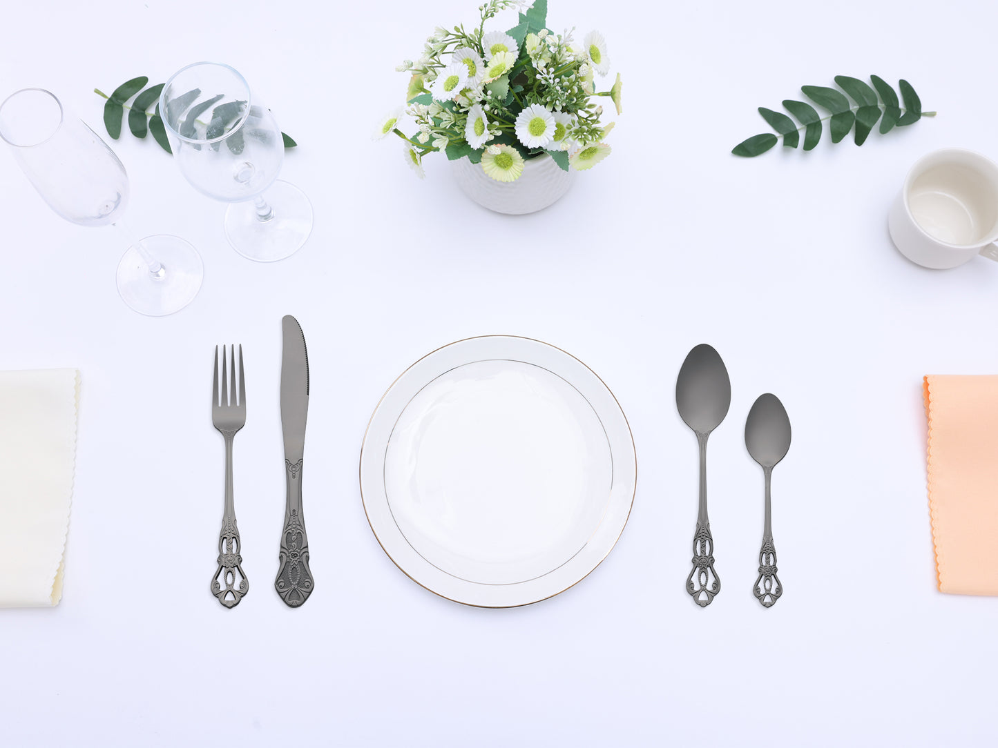 24 Pieces Silverware Set, Stainless Steel Floral Flatware Set for 6, Modern Cutlery Set