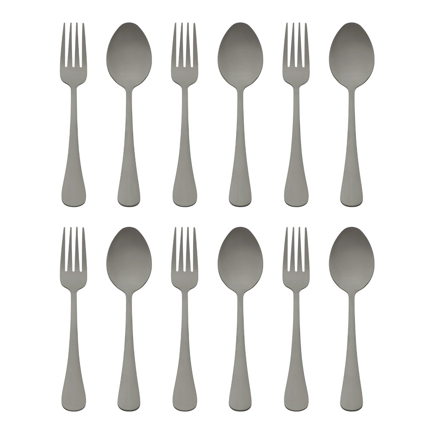 Juego de cubiertos de acero inoxidable de 12 piezas con cucharas y tenedores.