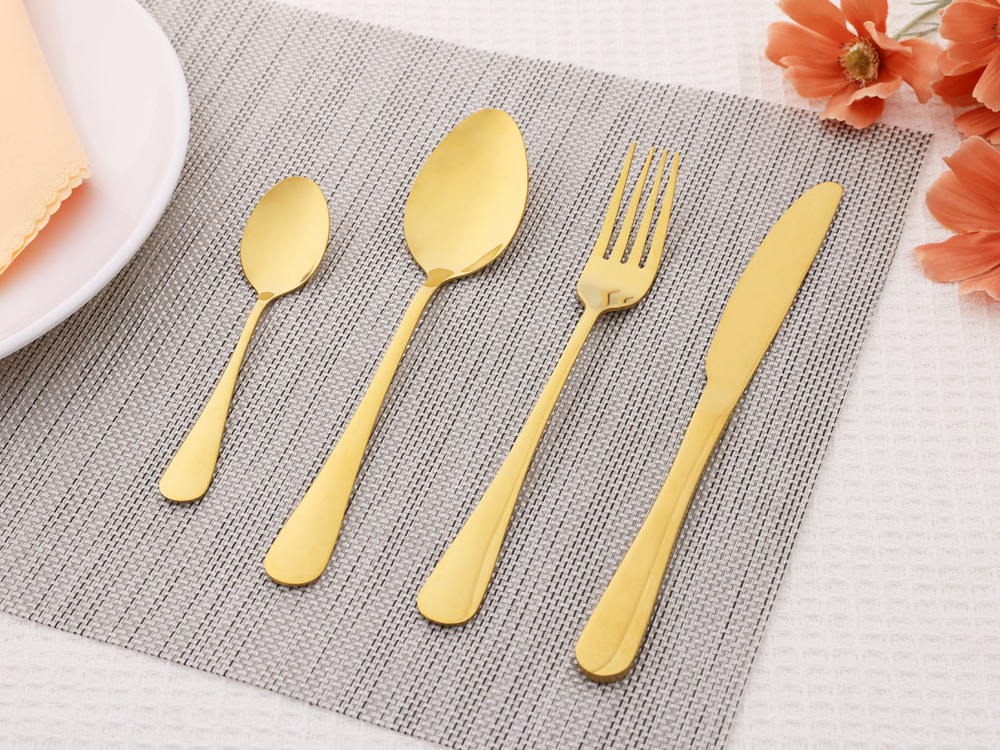24 Pieces Silverware Set, Stainless Steel Flatware Set with Supporting Shelf