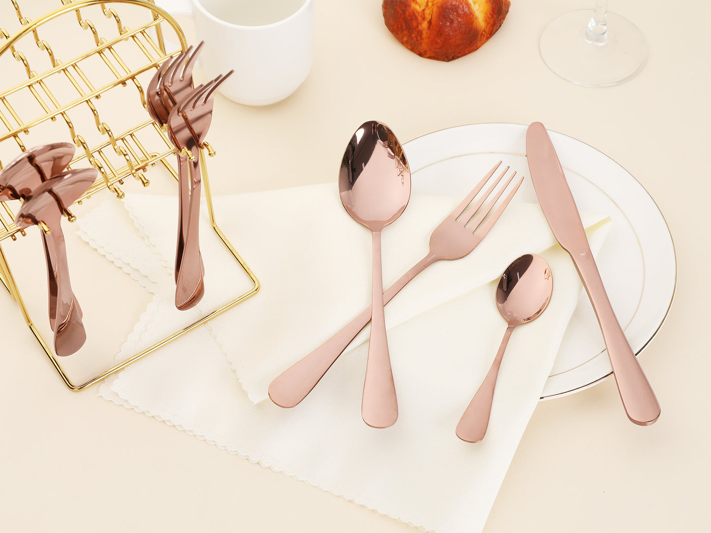 24 Pieces Silverware Set, Stainless Steel Flatware Set with Supporting Shelf