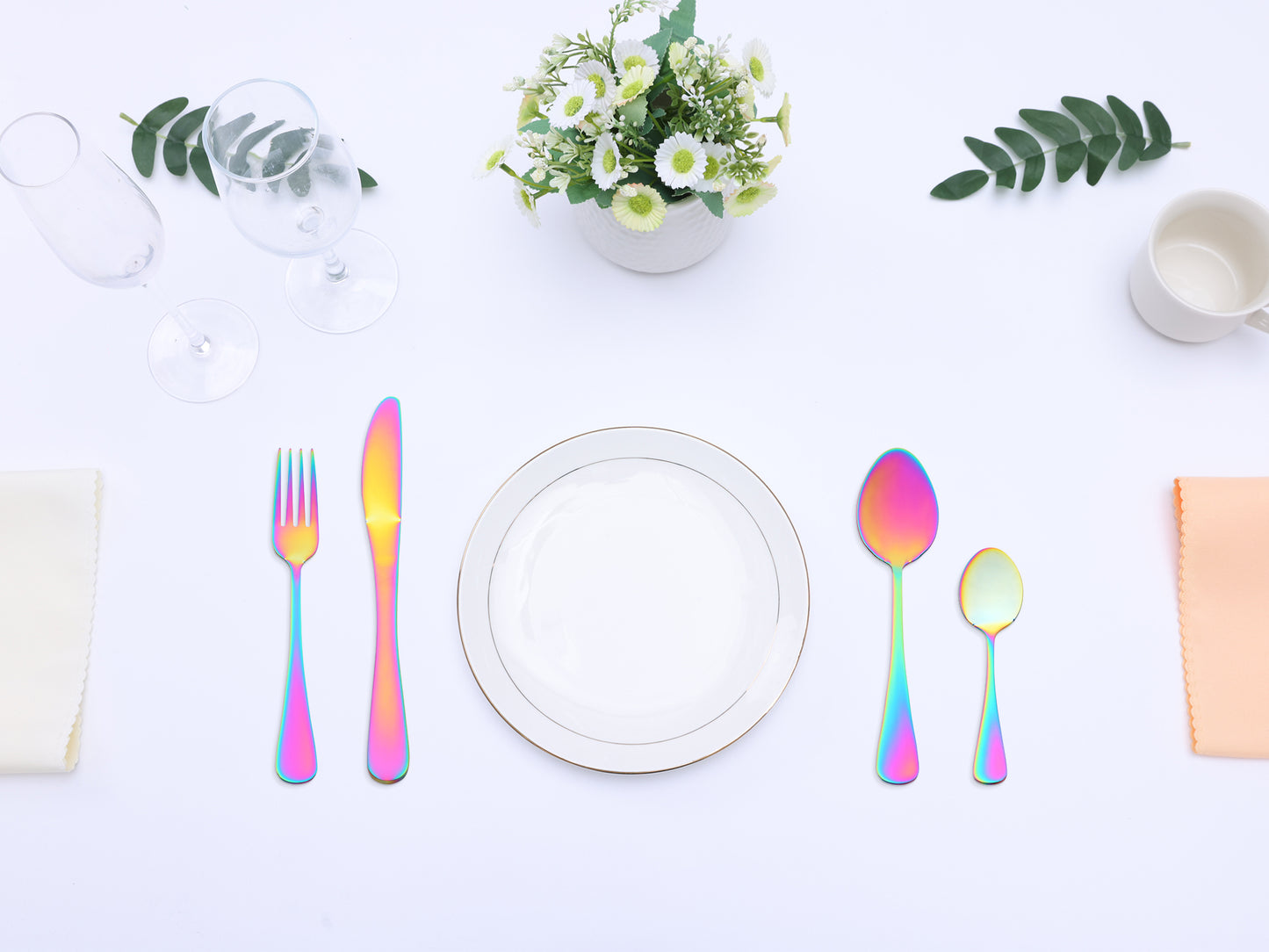 24 Pieces Silverware Set, Stainless Steel Flatware Set with Supporting Shelf