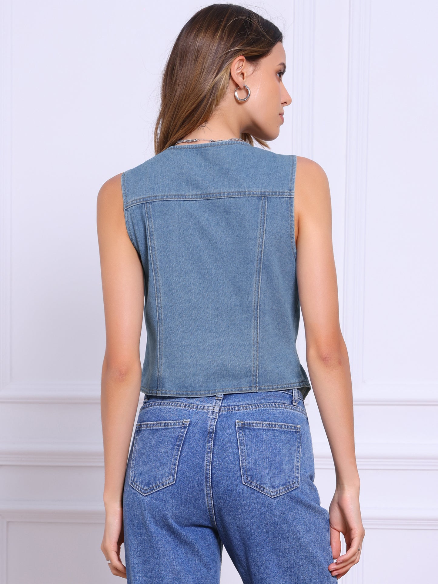 Women's Button V Neck Jean Waistcoat Denim Vest