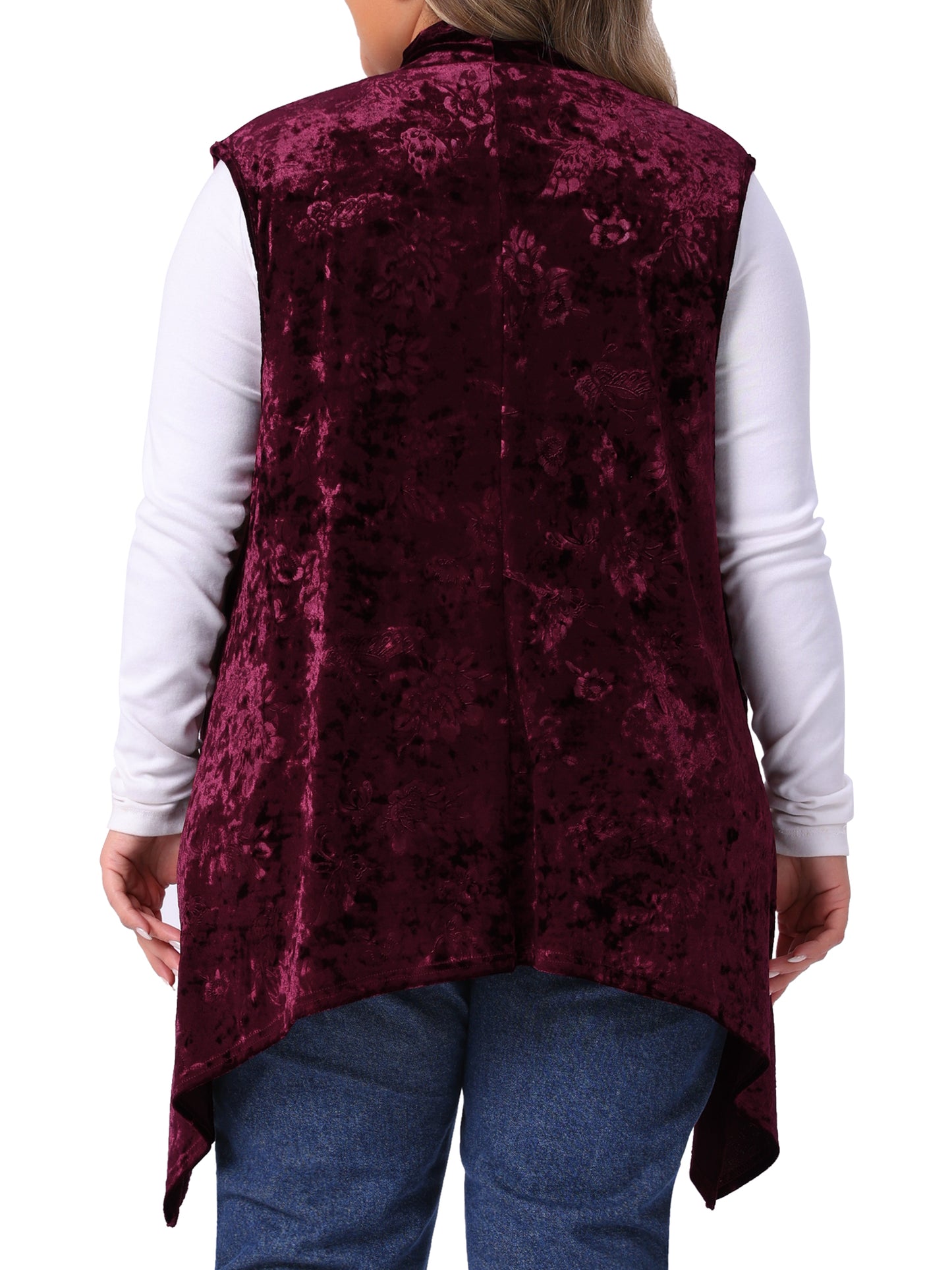 Women Plus Size Cardigan Vest Velvet Sleeveless High Low Hem Open Front Cardigan