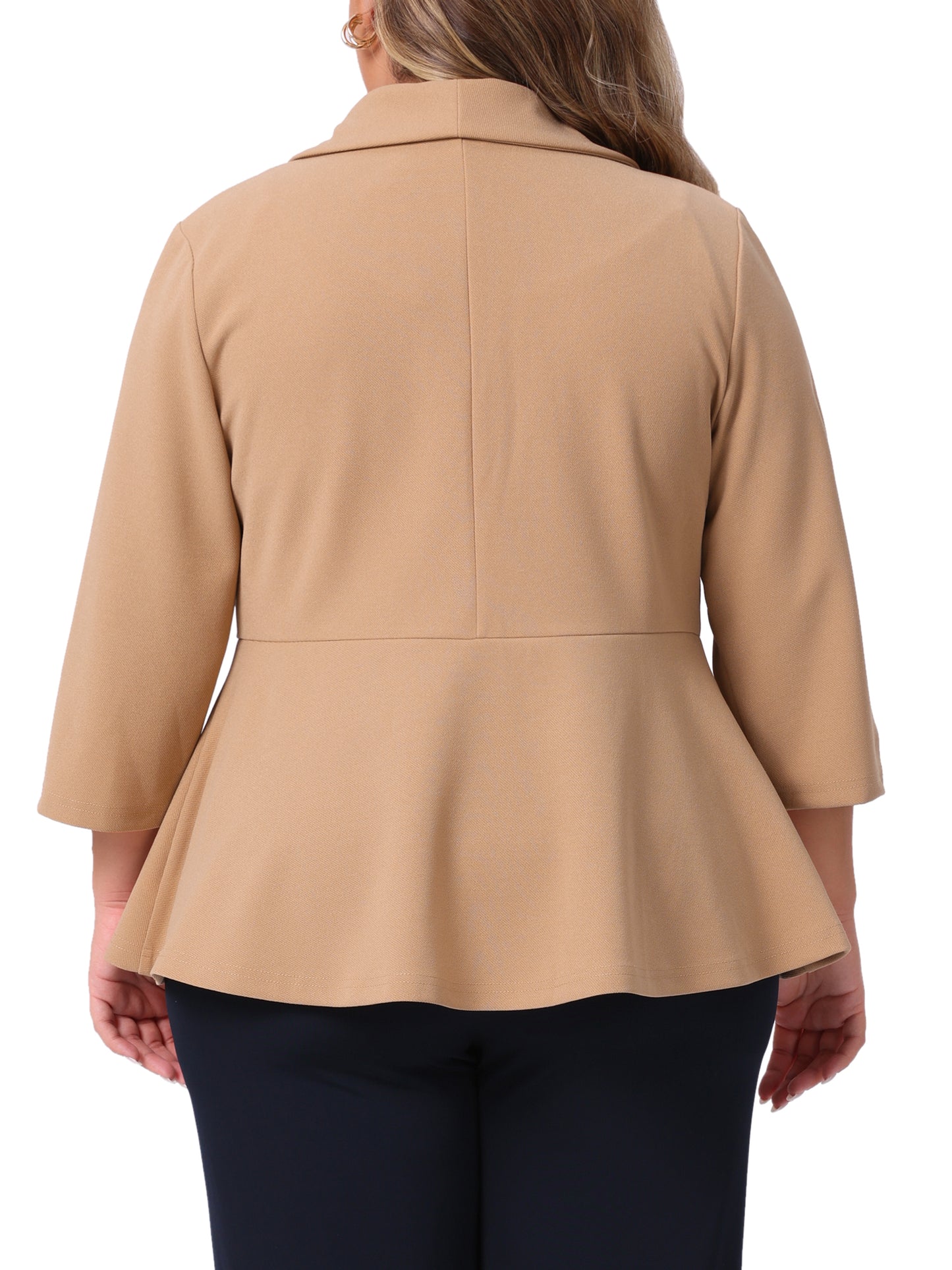 Womens Plus Size Open Front 3/4 Sleeve Peplum Blazer Lapel Work Office Suit Jacket
