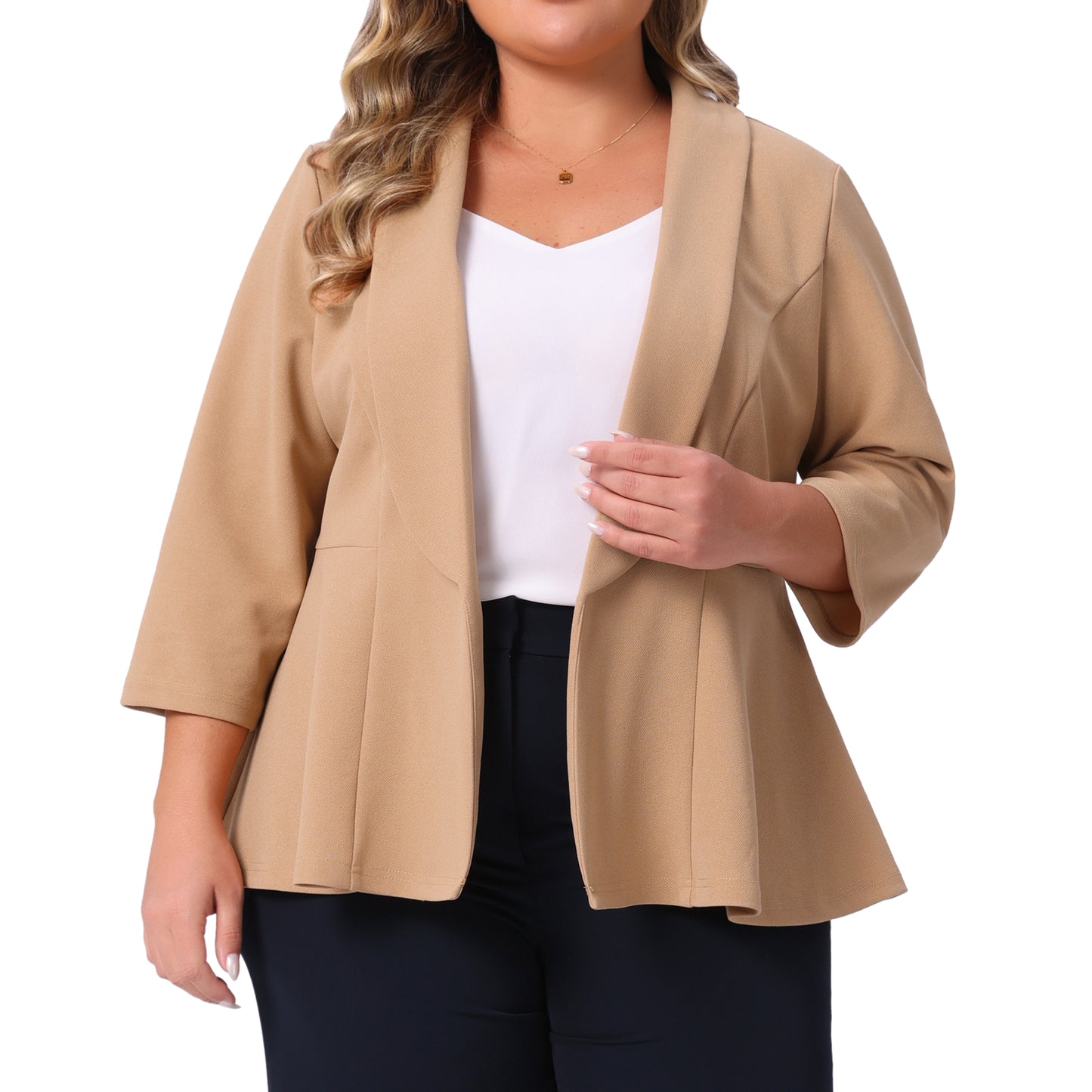 Womens Plus Size Open Front 3/4 Sleeve Peplum Blazer Lapel Work Office Suit Jacket