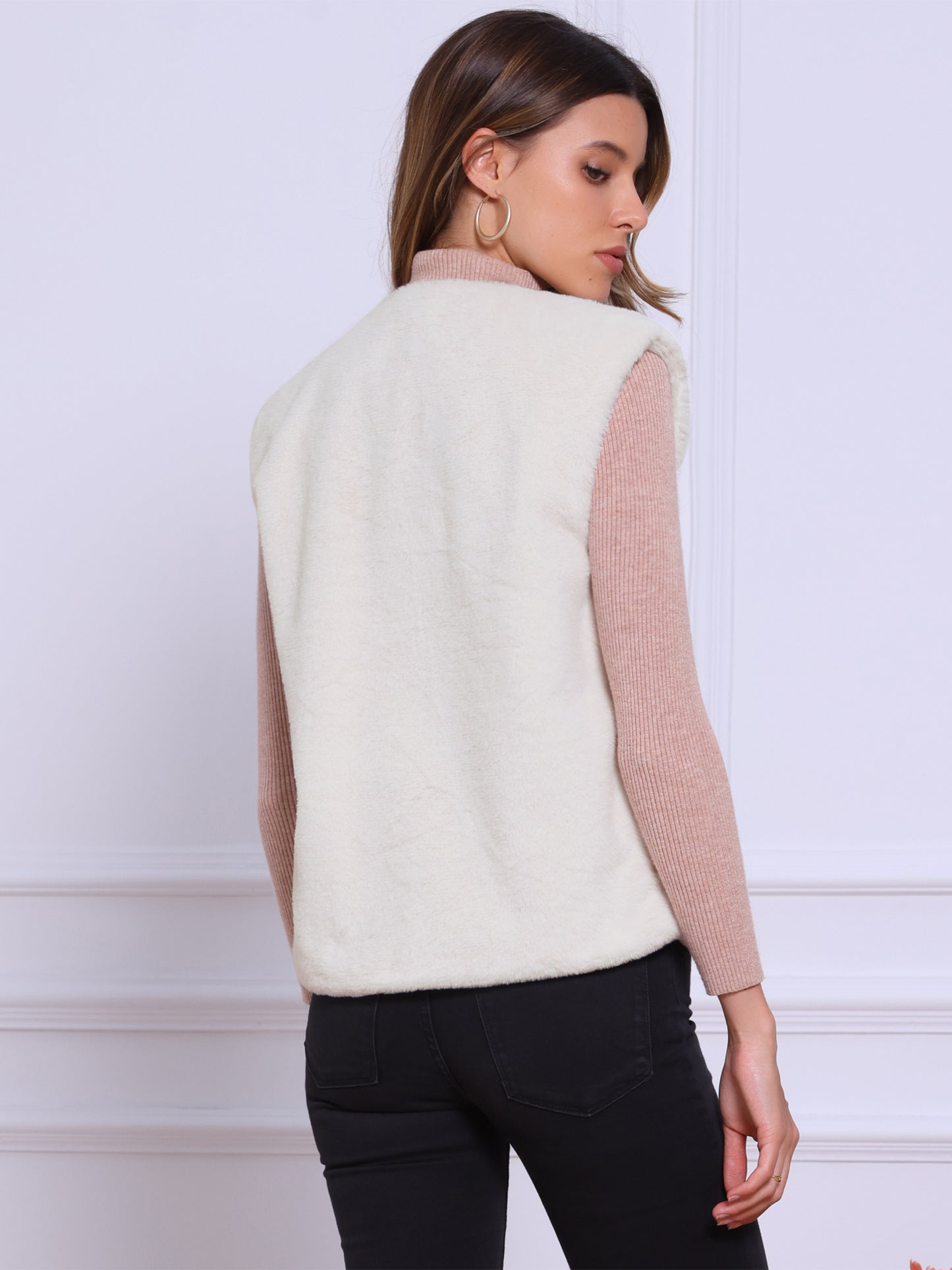 Women's Button Down Sleeveless Open Front Winter Faux Fur Vest