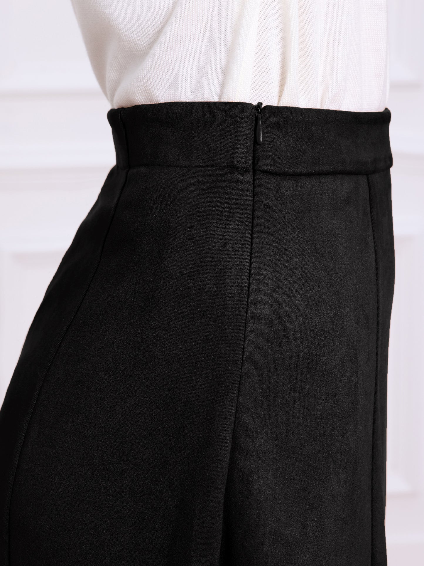 Falda midi de gamuza de corte A para mujer, informal, para otoño e invierno