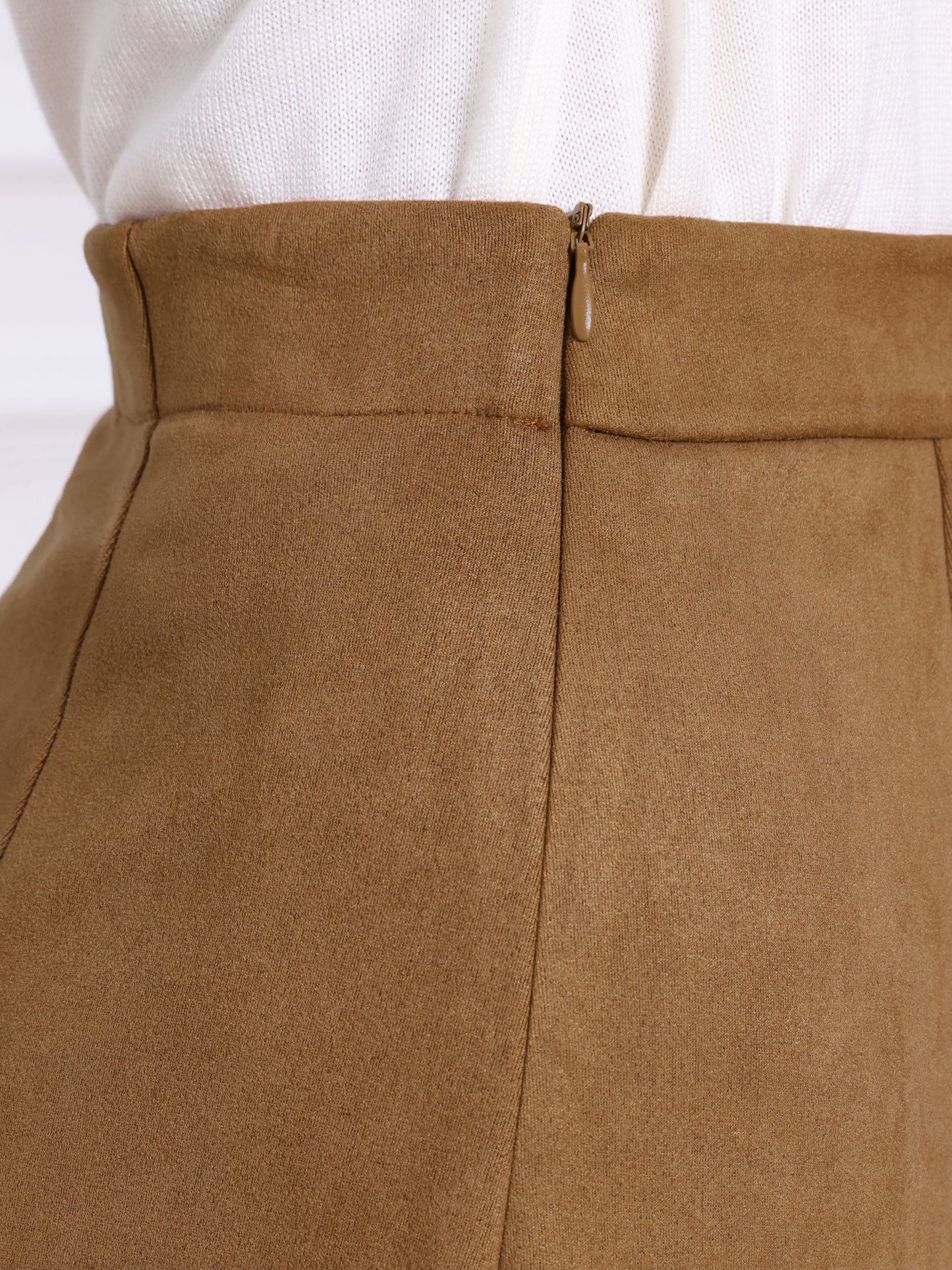 Falda midi de gamuza de corte A para mujer, informal, para otoño e invierno