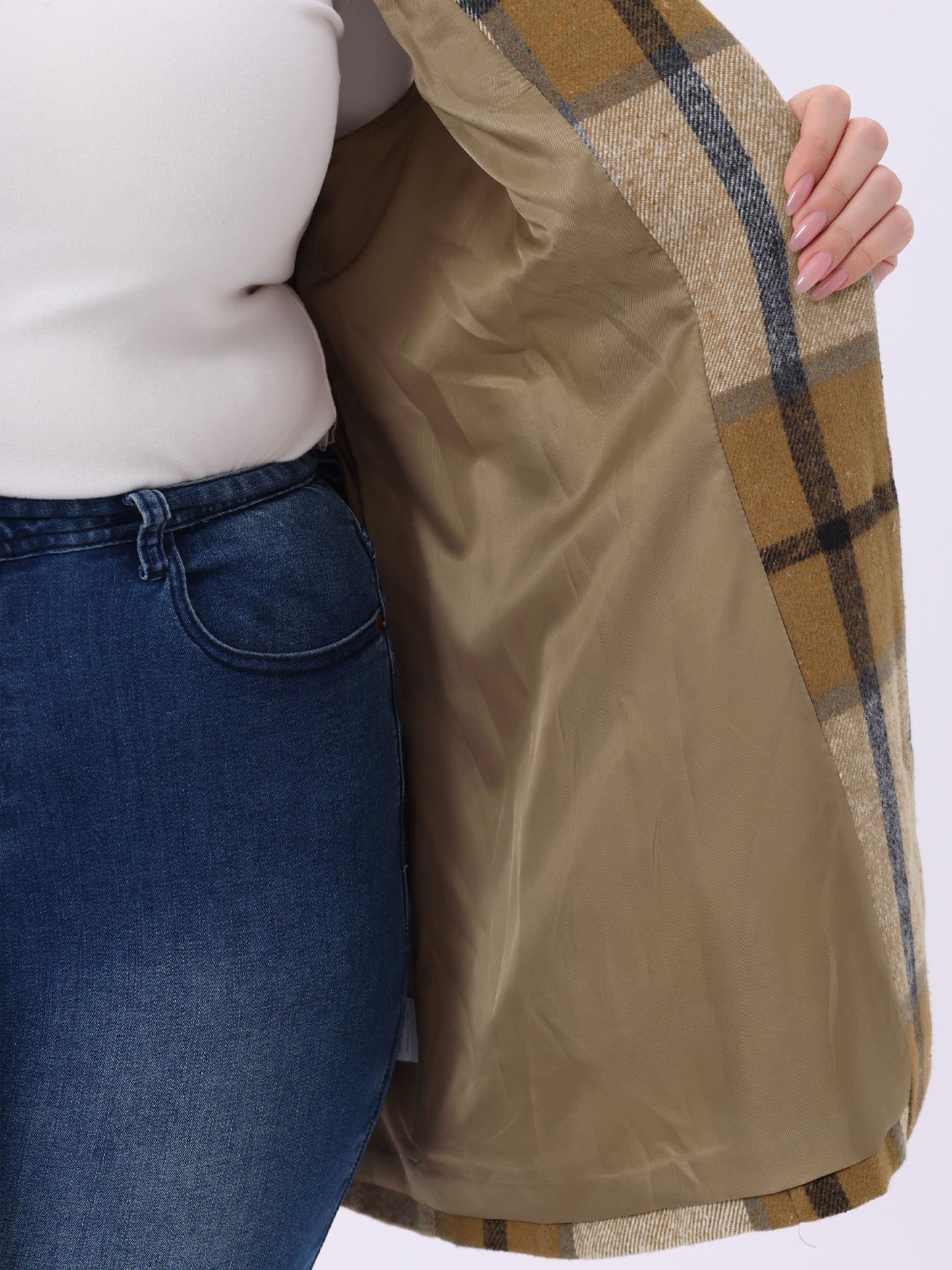 Women Plus Size Plaid Vest Notched Lapel Checkered Sleeveless Long Vest Casual Jacket Outerwear
