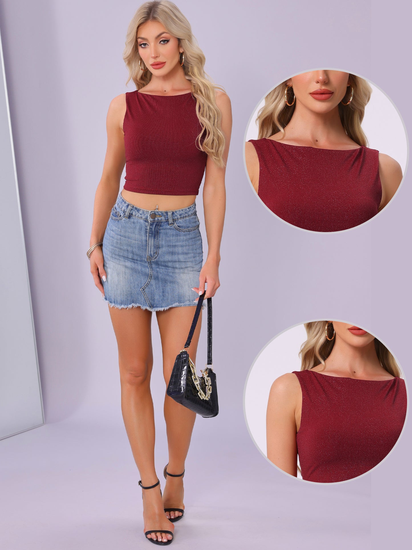 Women's Crew Neck Tops Tweed Sleeveless Office Work Tank Top