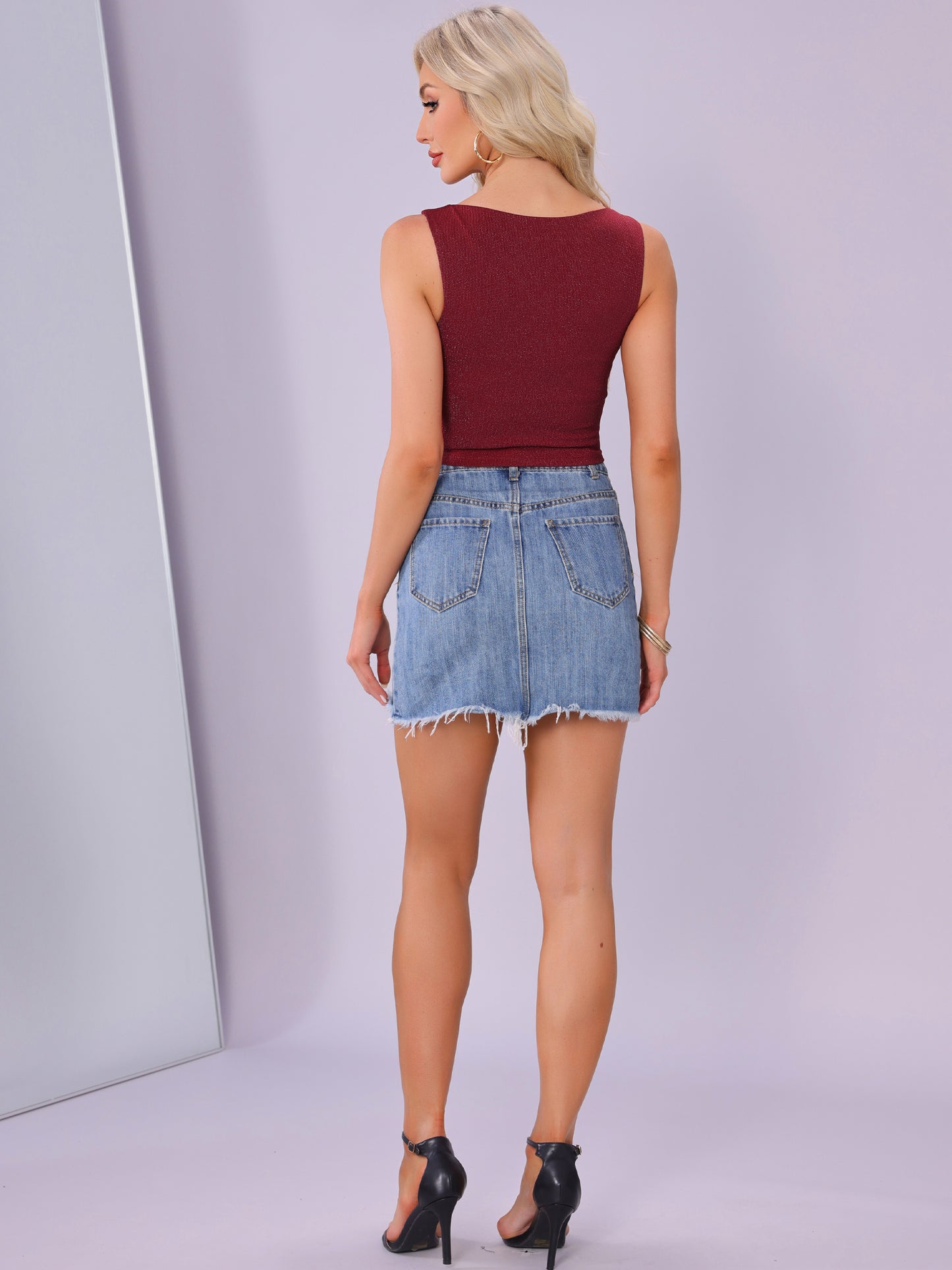 Women's Crew Neck Tops Tweed Sleeveless Office Work Tank Top