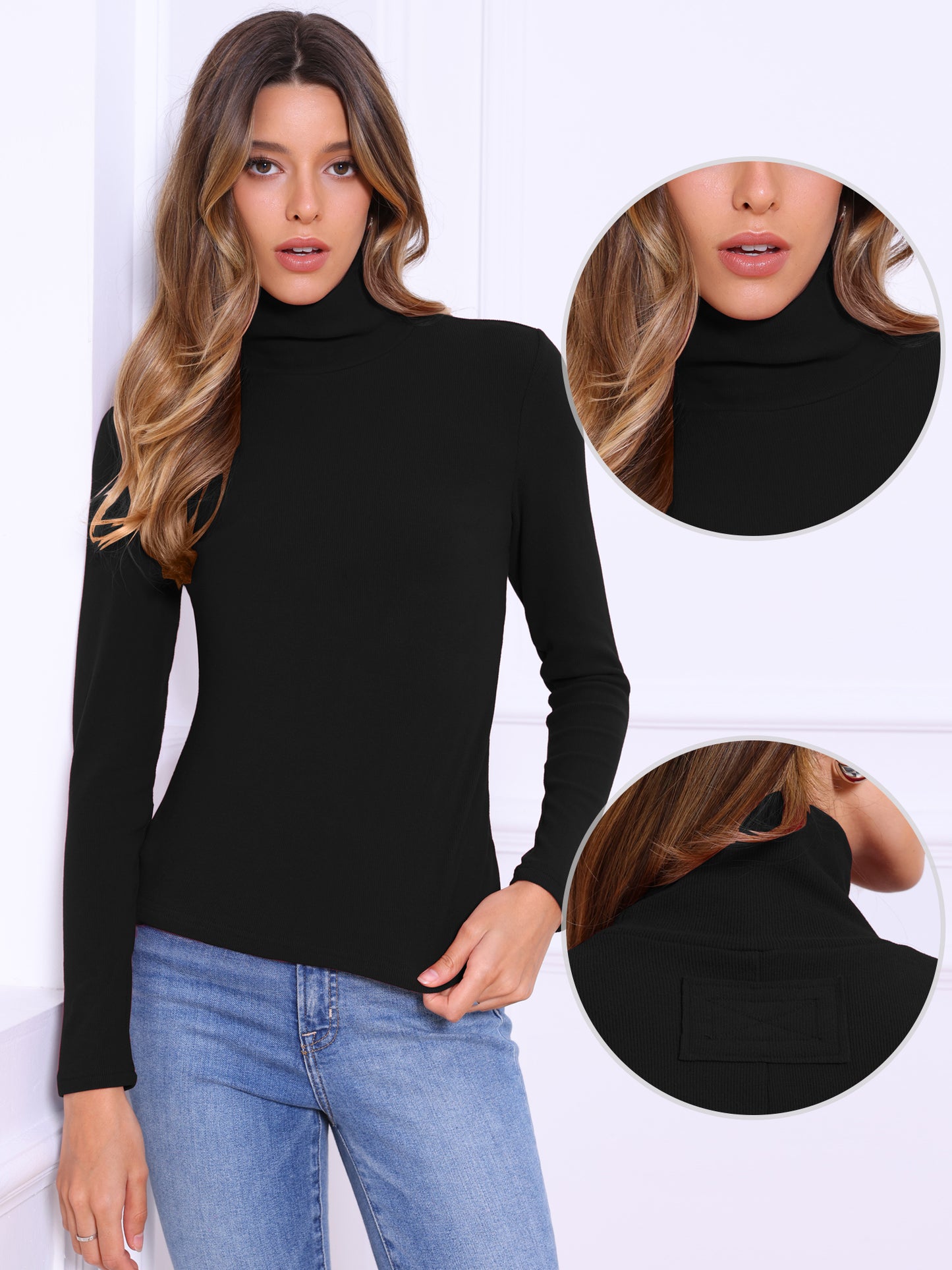 Women Long Sleeve Sweaters Tops Mock Turtle Neck Slim Fit Tee Casual Pullover Cashmere Sweater