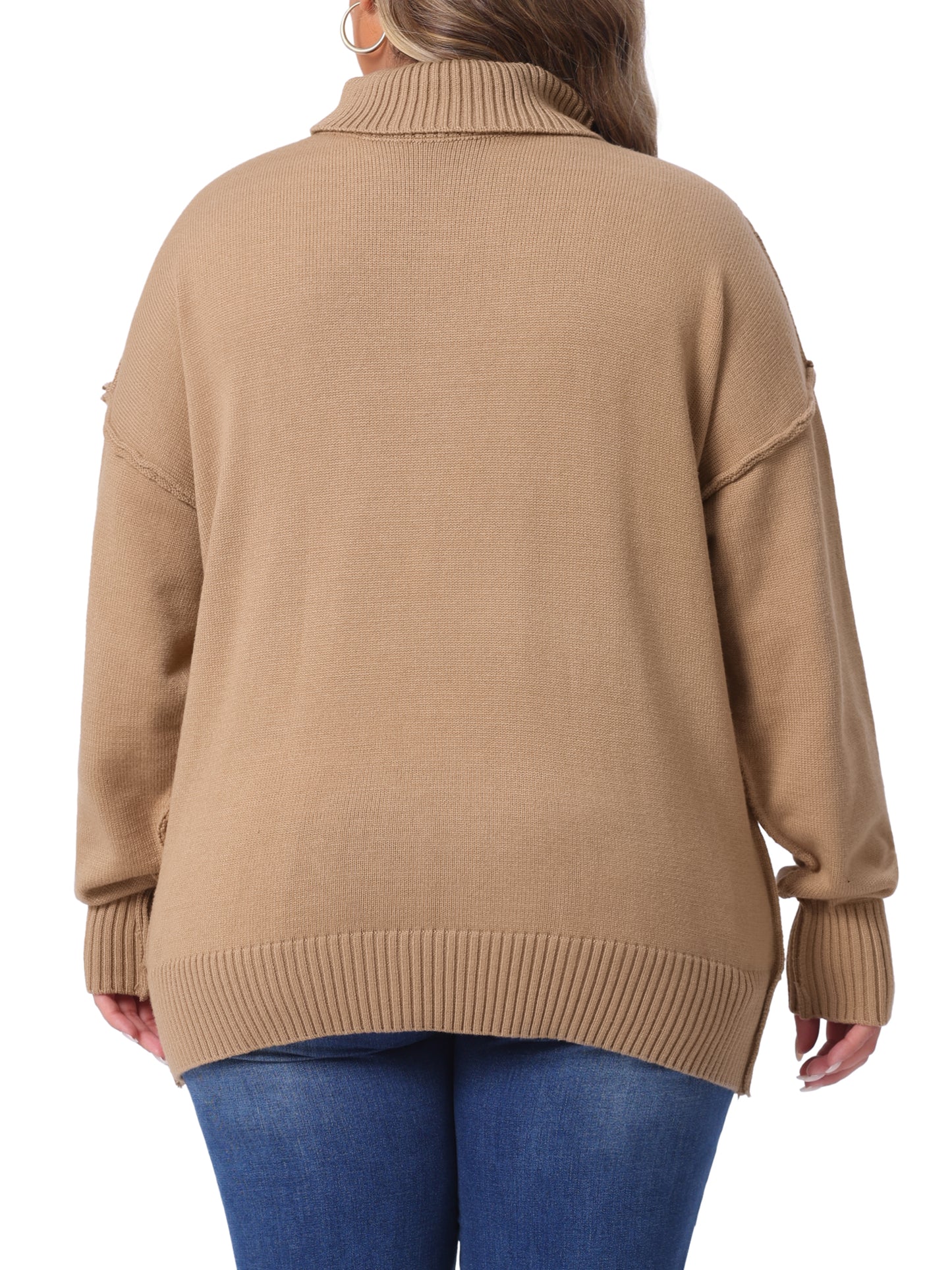 Women Plus Size Sweater Turtleneck Long Sleeve Knit Top Casual Loose Pullover Knitwear