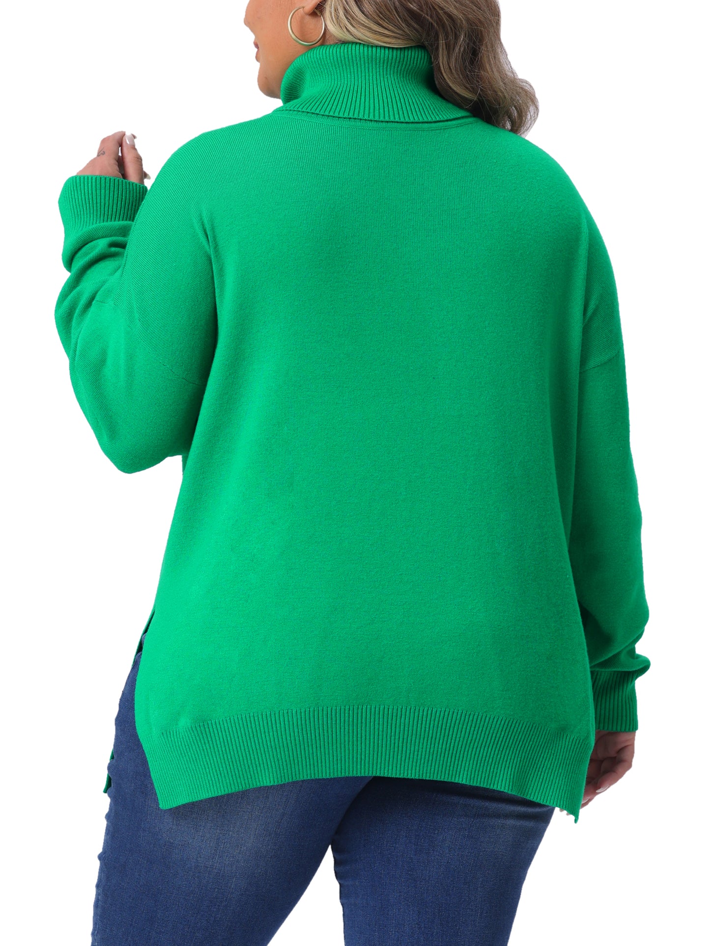 Women Plus Size Sweaters Turtle Neck Long Sleeve Side Slit Casual Loose Pullover Knit Top
