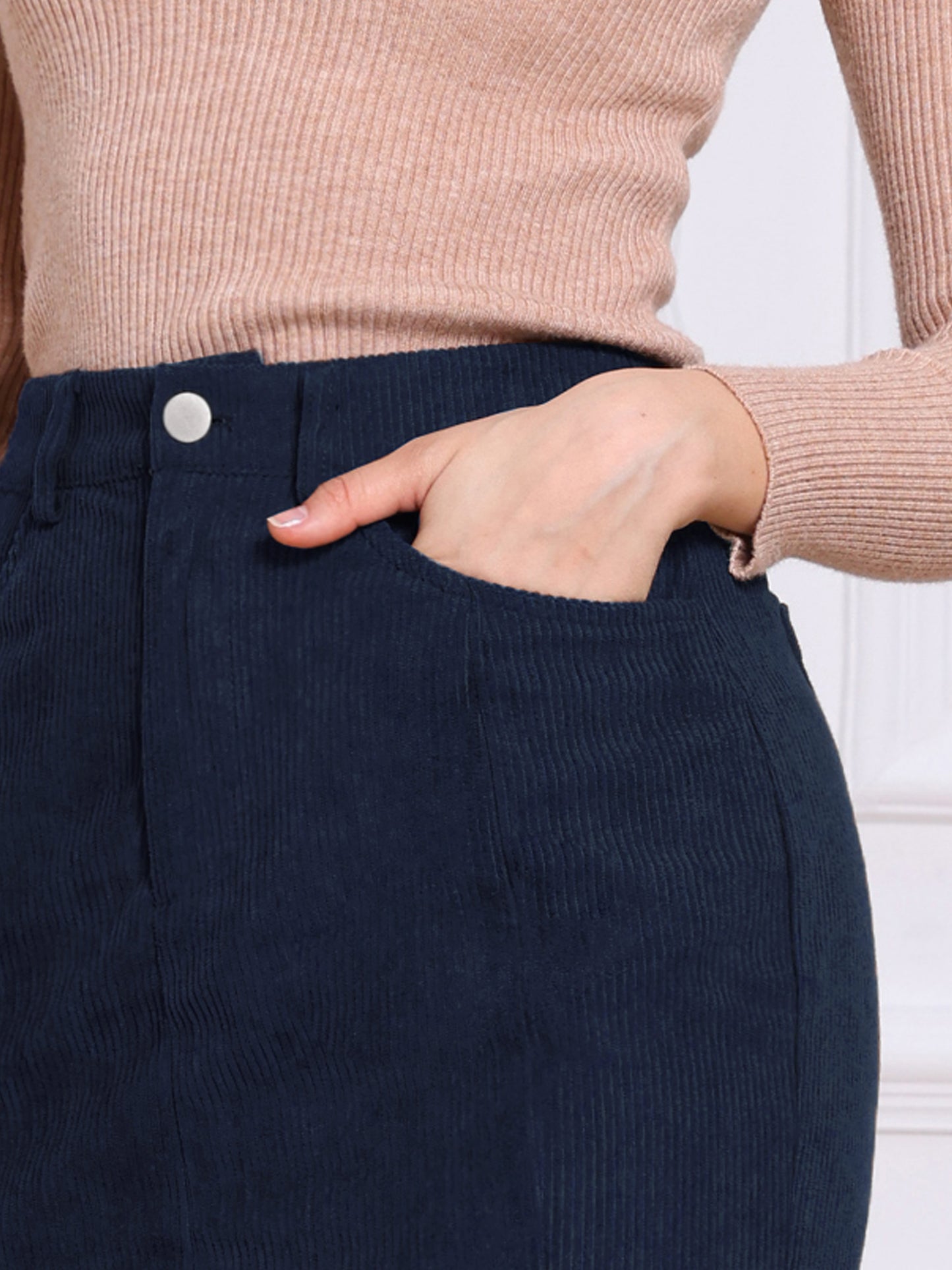 Women Winter Fall High Waist Corduroy Elegant Fishtail Midi Skirt