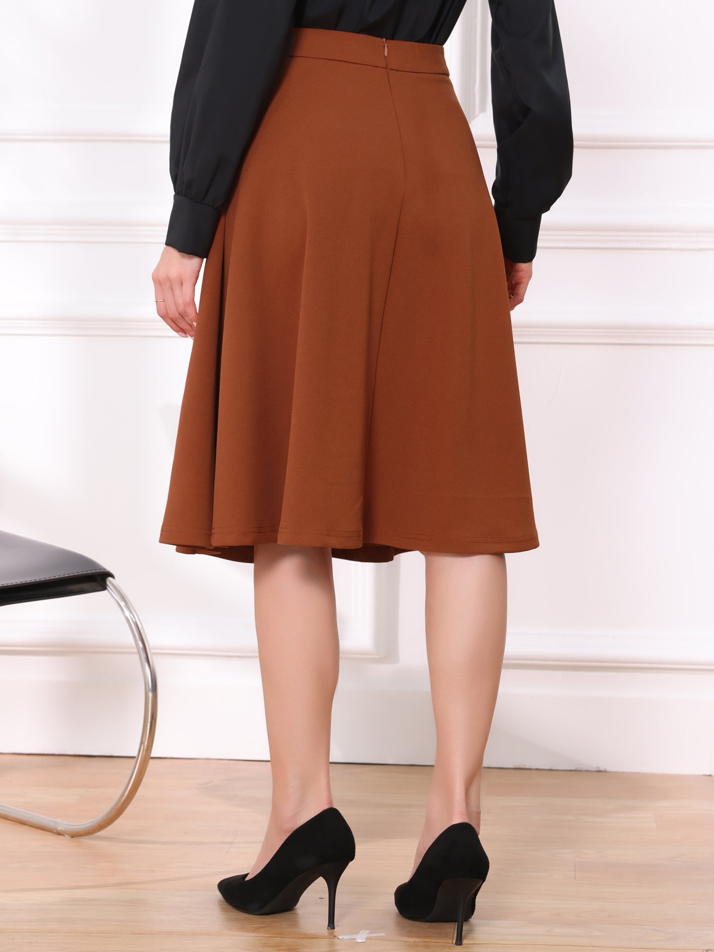 Falda midi plisada de cintura alta estilo vintage para mujer