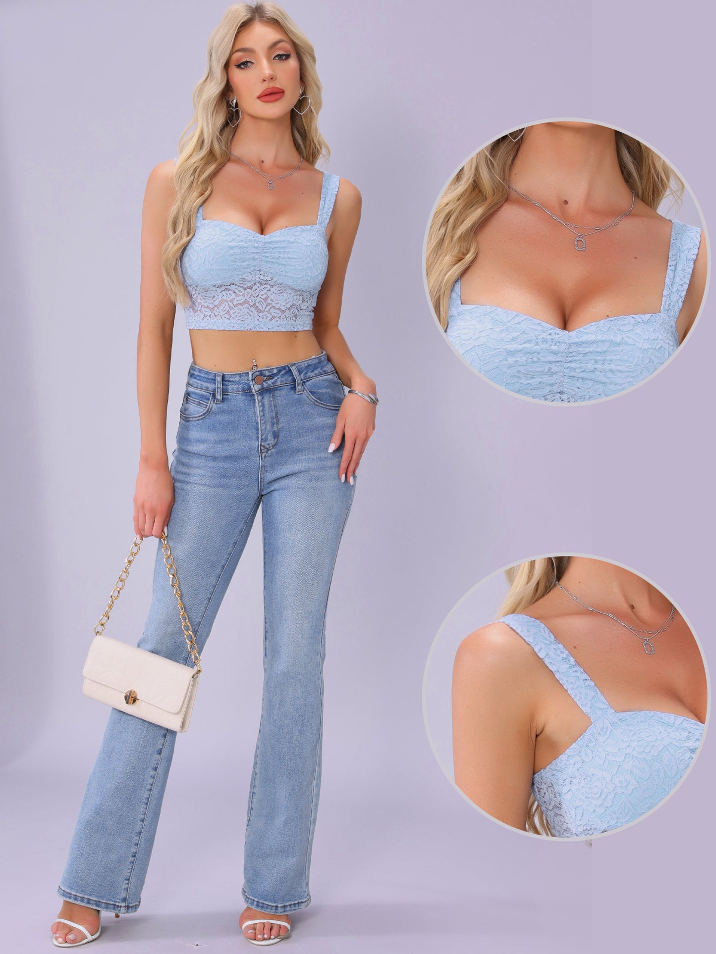 Women Sleeveless Nightout Sexy Cropped Tank Lace Crop Top