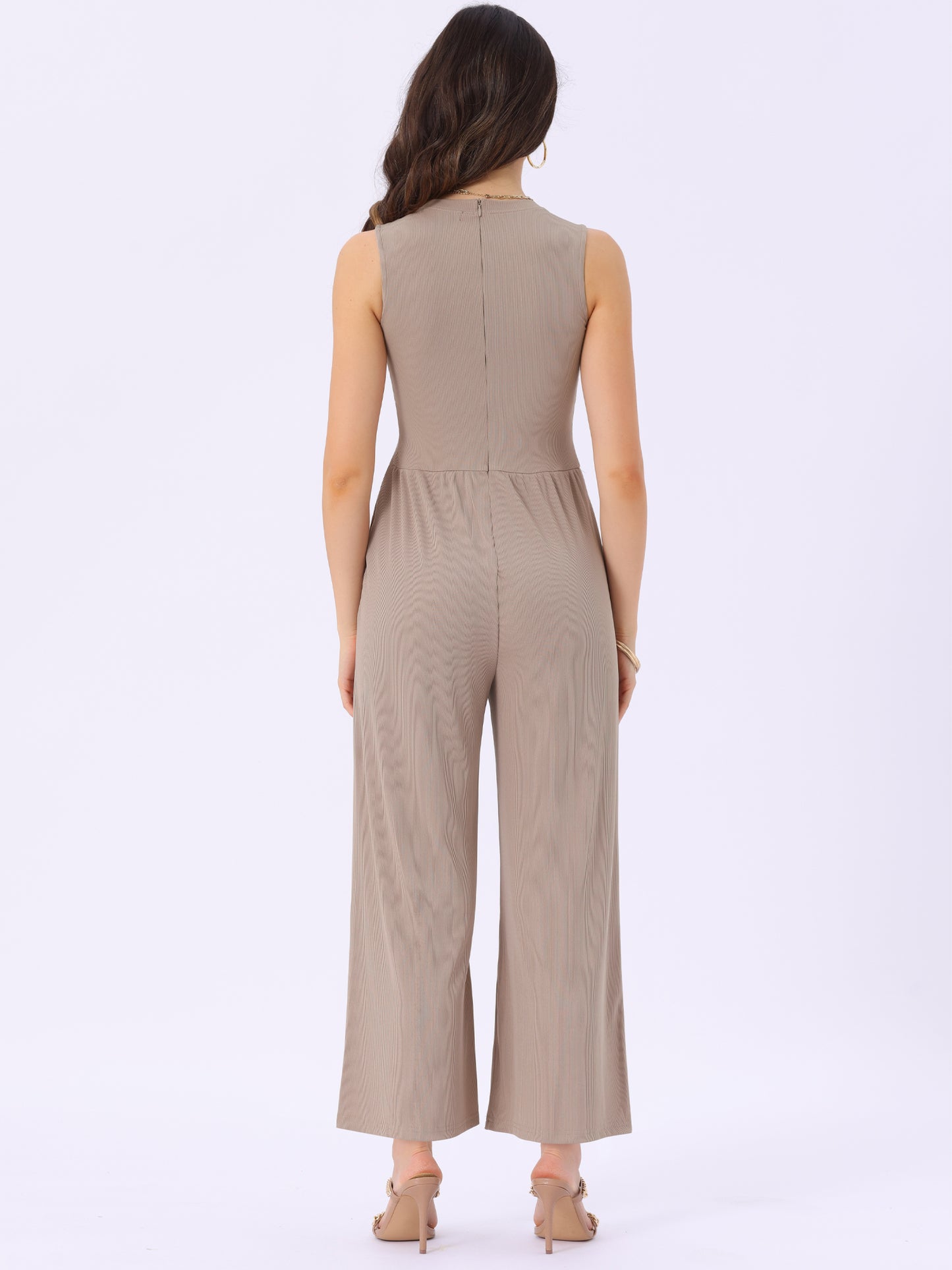 Women's Summer Jumpsuit Dressy Casual Outfits Sleeveless Crewneck Wide Leg Pants