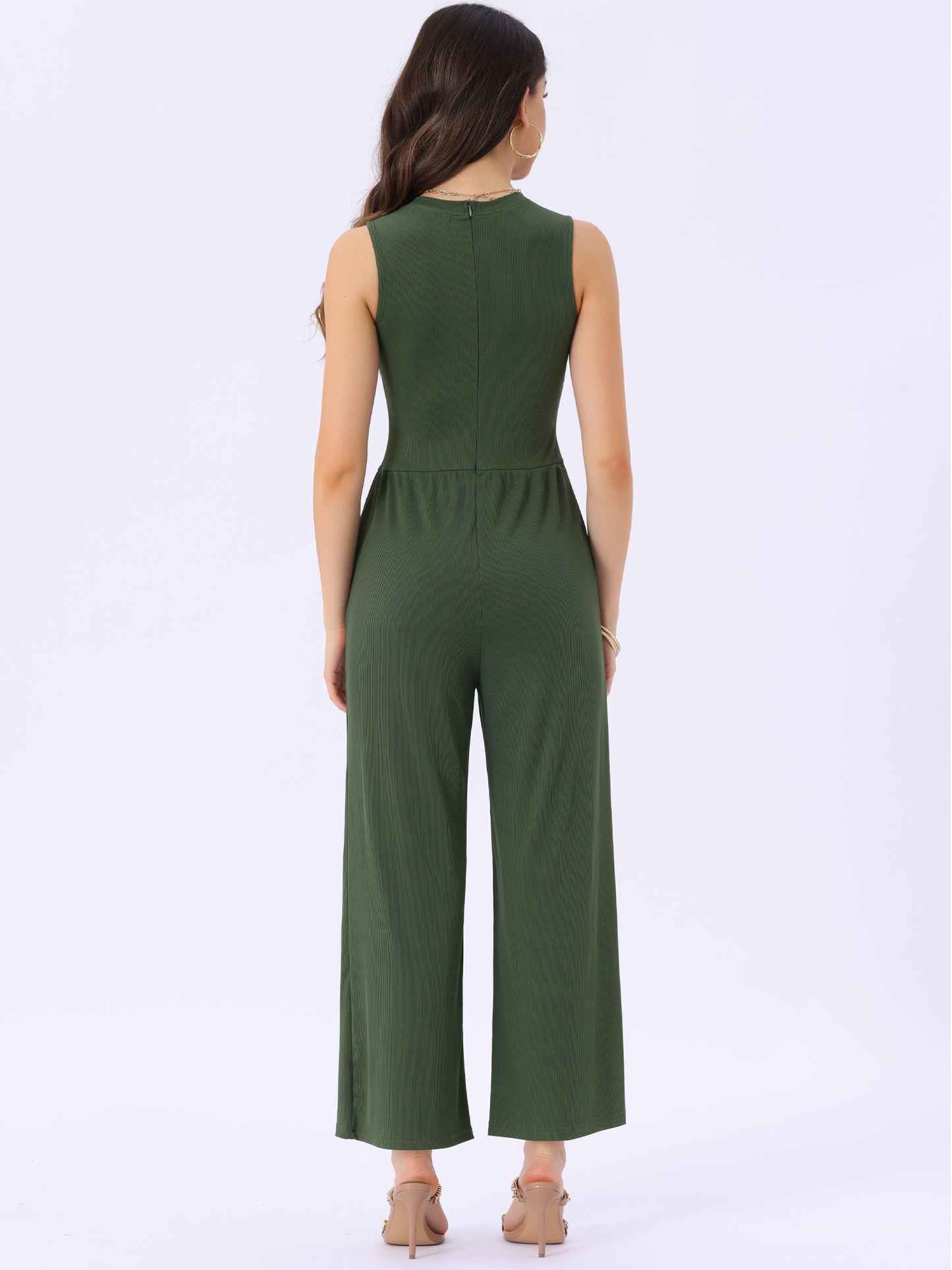 Women's Summer Jumpsuit Dressy Casual Outfits Sleeveless Crewneck Wide Leg Pants