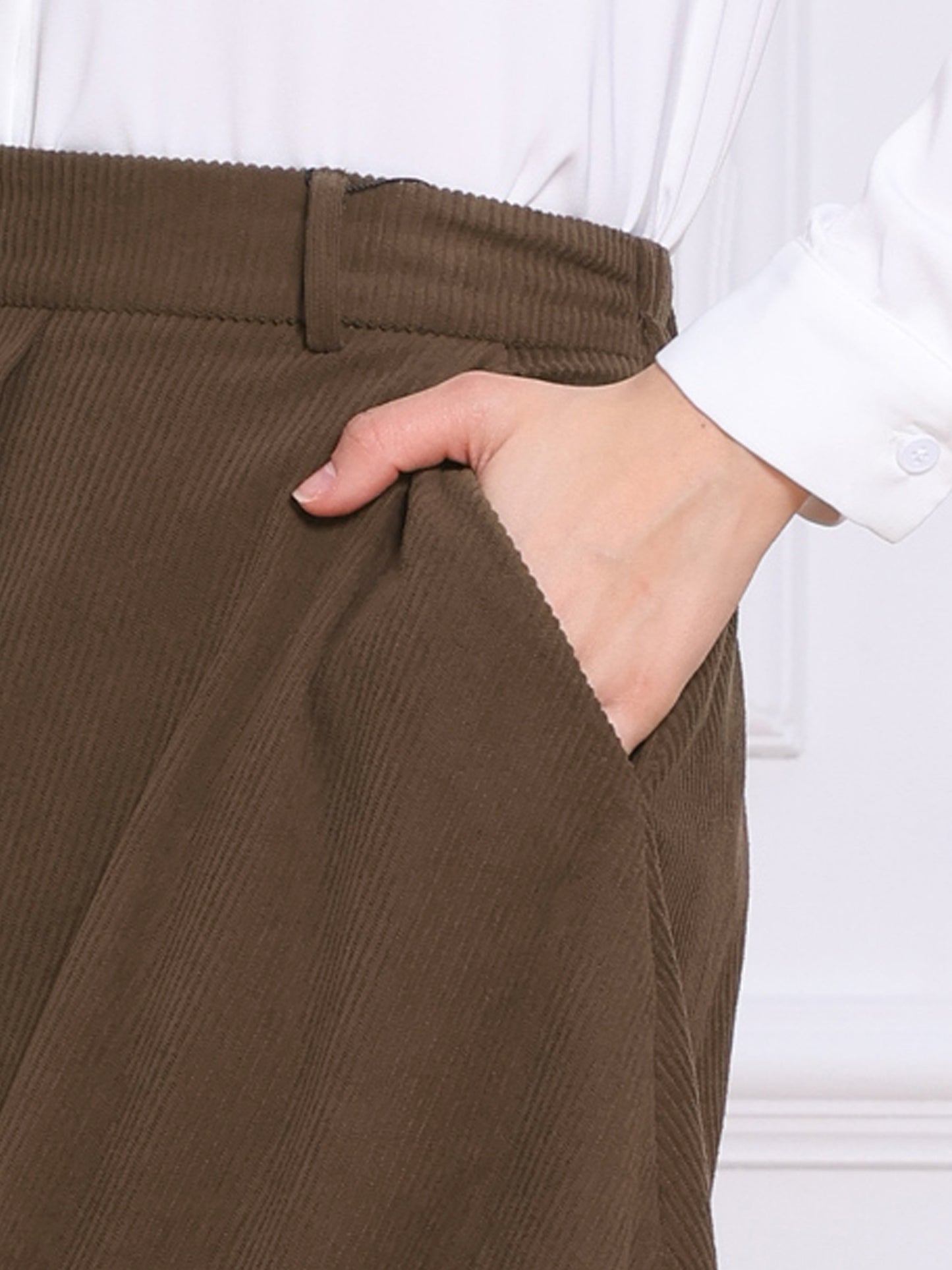 Women's Button Front A-line Midi High Waist Corduroy Skirt with Pockets Fall Winter