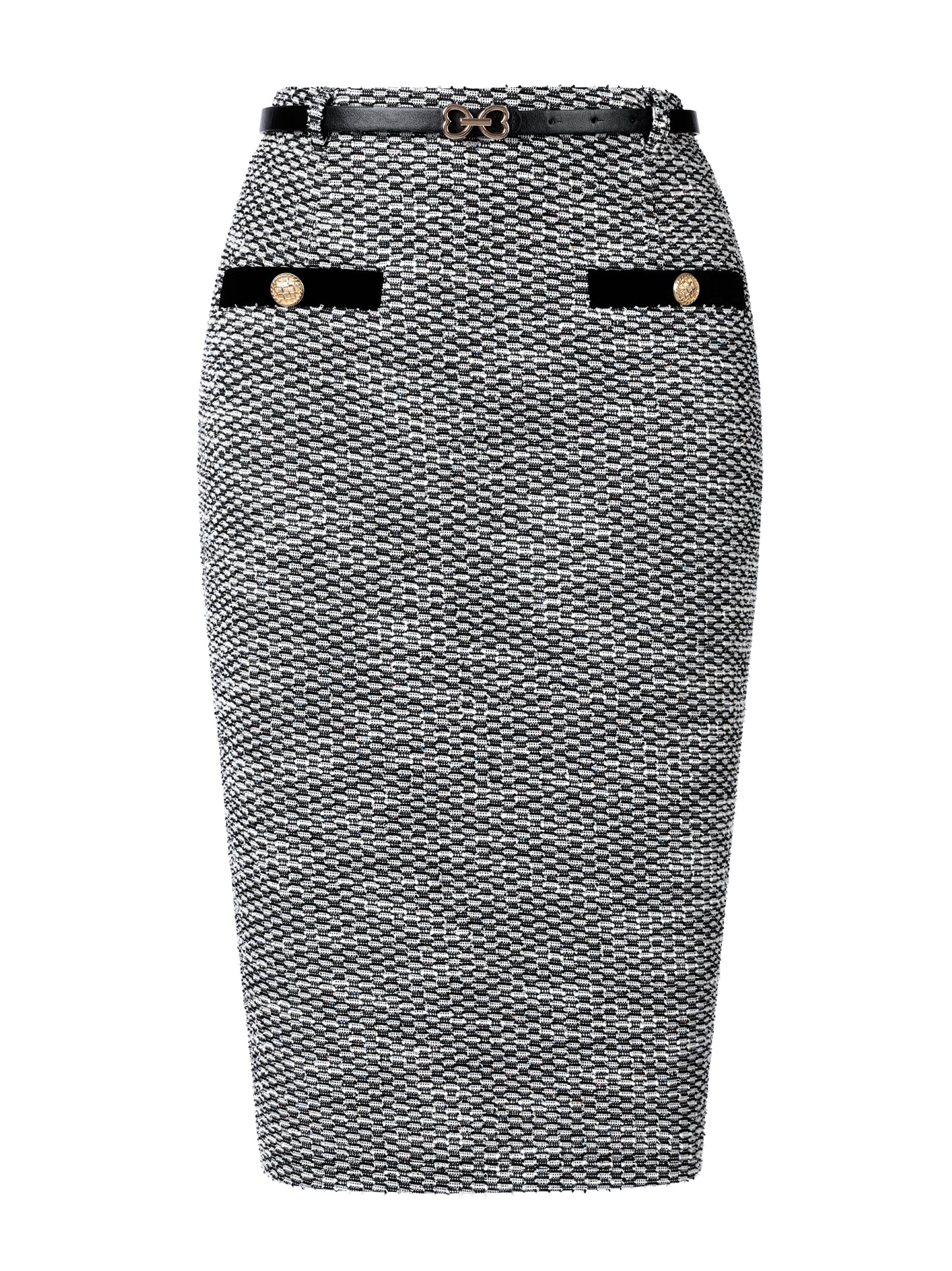 Falda tubo midi de tweed ajustada con botones y cintura alta para mujer con cinturón
