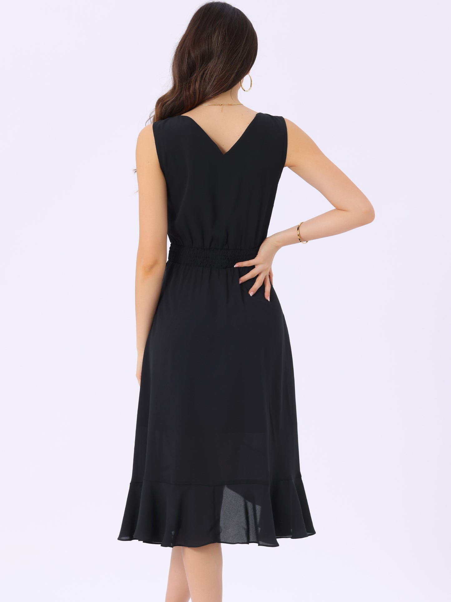 Women's Summer Dresses Wrap Ruffle High Low Hem Round Neck Keyhole Back Sleeveless Floral Dress
