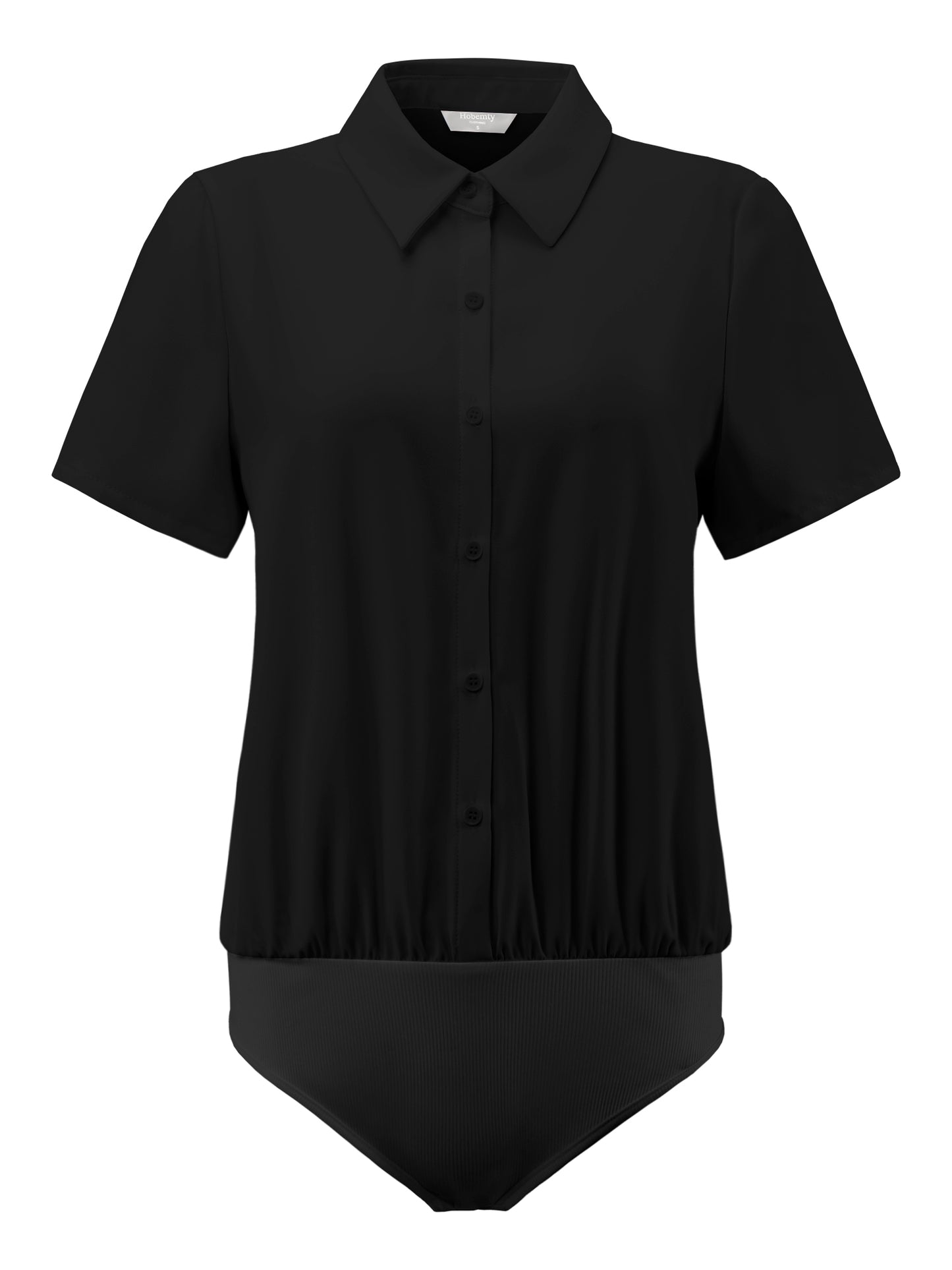Women's Button Up Bodysuit Short Sleeve Collar Business Work Solid Leotard Shirt Top