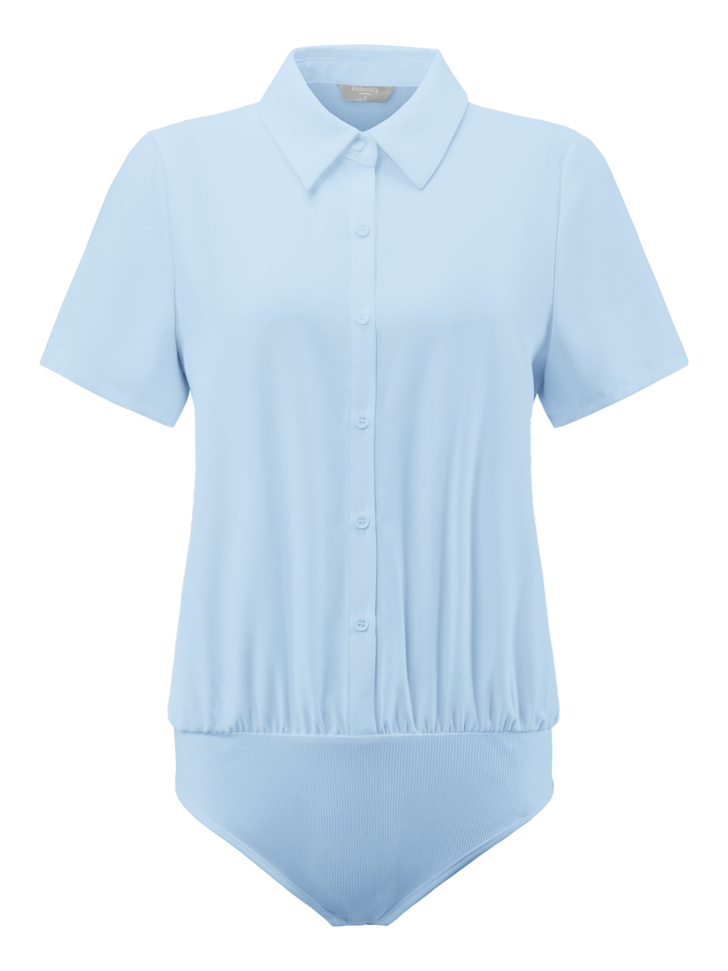 Women's Button Up Bodysuit Short Sleeve Collar Business Work Solid Leotard Shirt Top