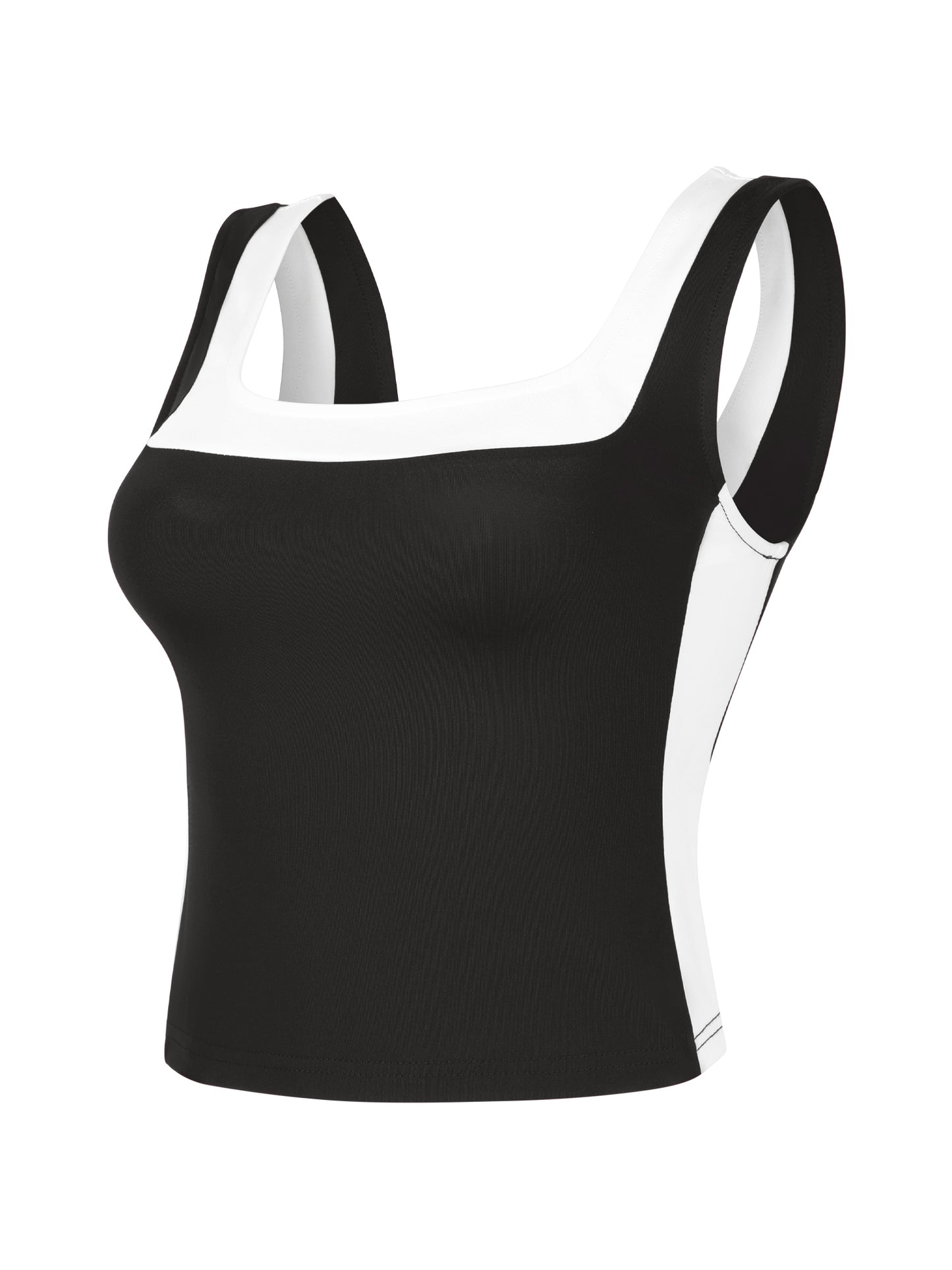 Women's Color Block Square Neck Tank Top Strappy Sleeveless Summer Crop Top