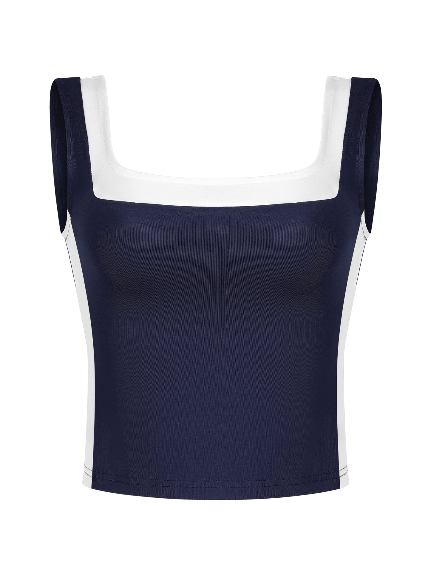 Women's Color Block Square Neck Tank Top Strappy Sleeveless Summer Crop Top