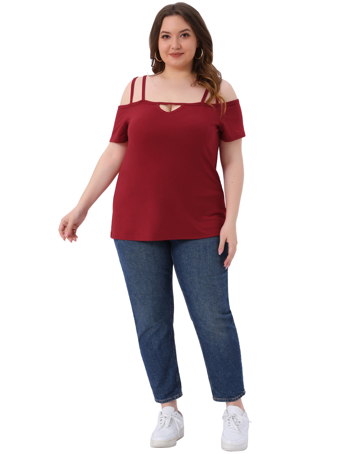 Women Plus Size Top Cold Shoulder Sexy Cut Out Short Sleeve Criss Cross Summer Casual Top
